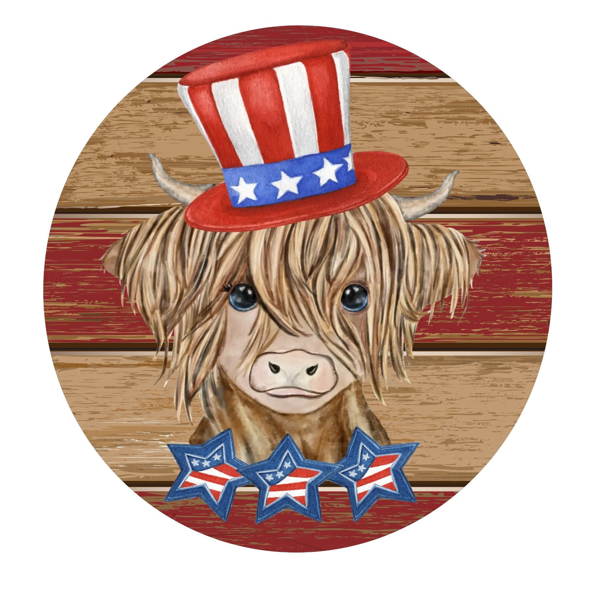 Patriotic highland cow wreath sign, metal wreath sign, signs for wreaths, door decor, round wreath sign, lindys sign creations