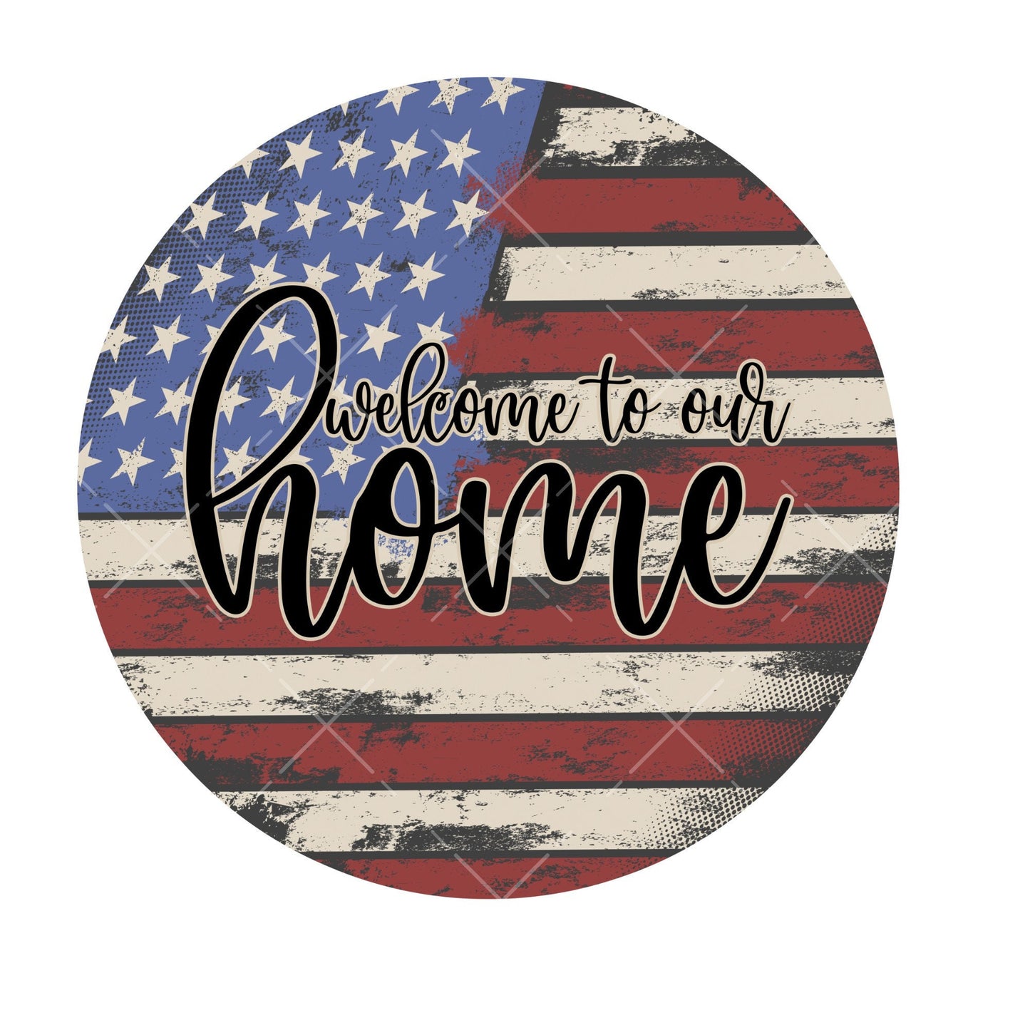 Rustic patriotic welcome to our home wreath sign, metal wreath sign, door decor, round wreath sign, lindys sign creations