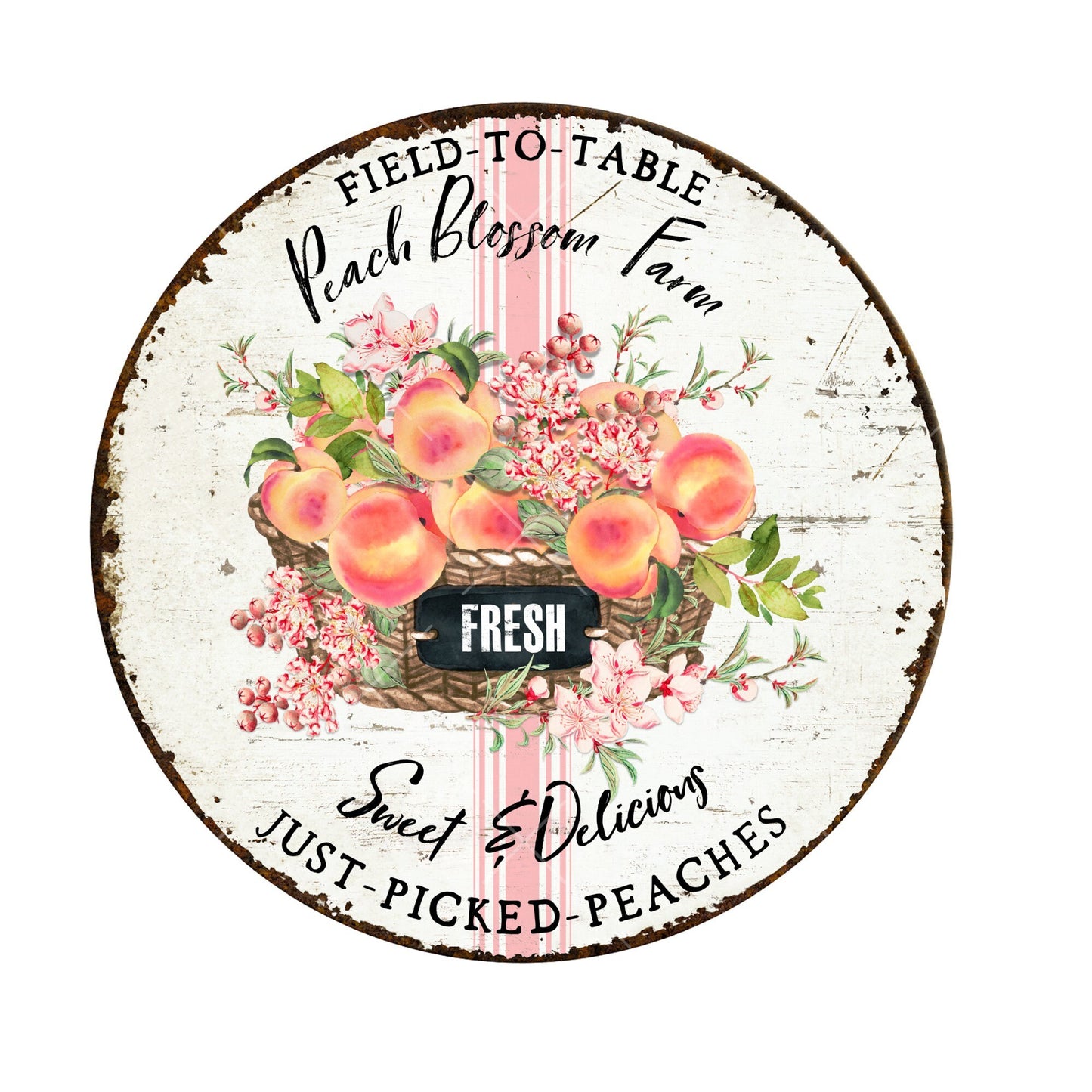 Peach blossom farm wreath sign, metal wreath sign, signs for wreaths, round wreath sign, door decor, lindys sign creations