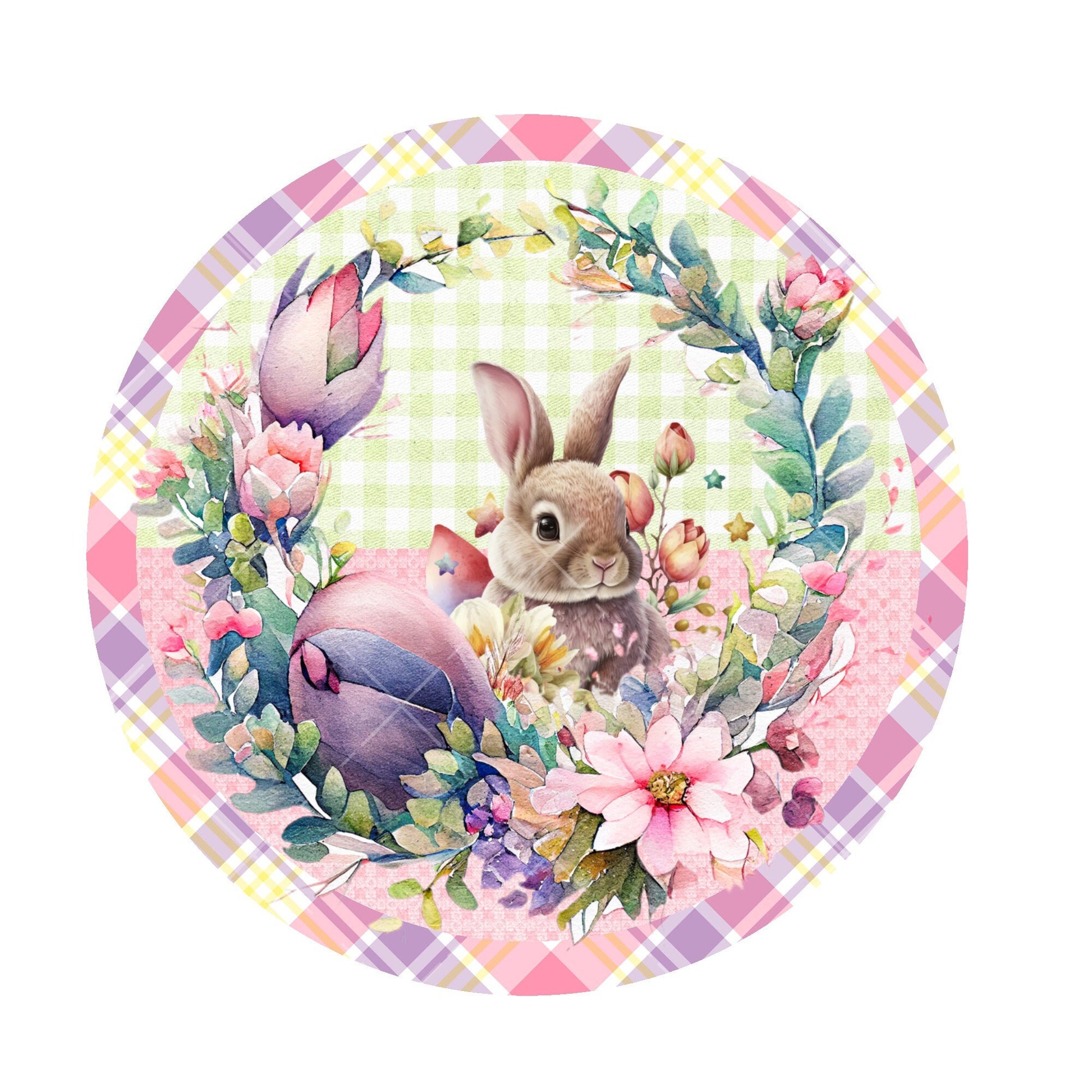 Bunny in florals wreath sign, Easter wreath sign, signs for wreaths, round wreath sign, metal wreath sign, lindys sign creations