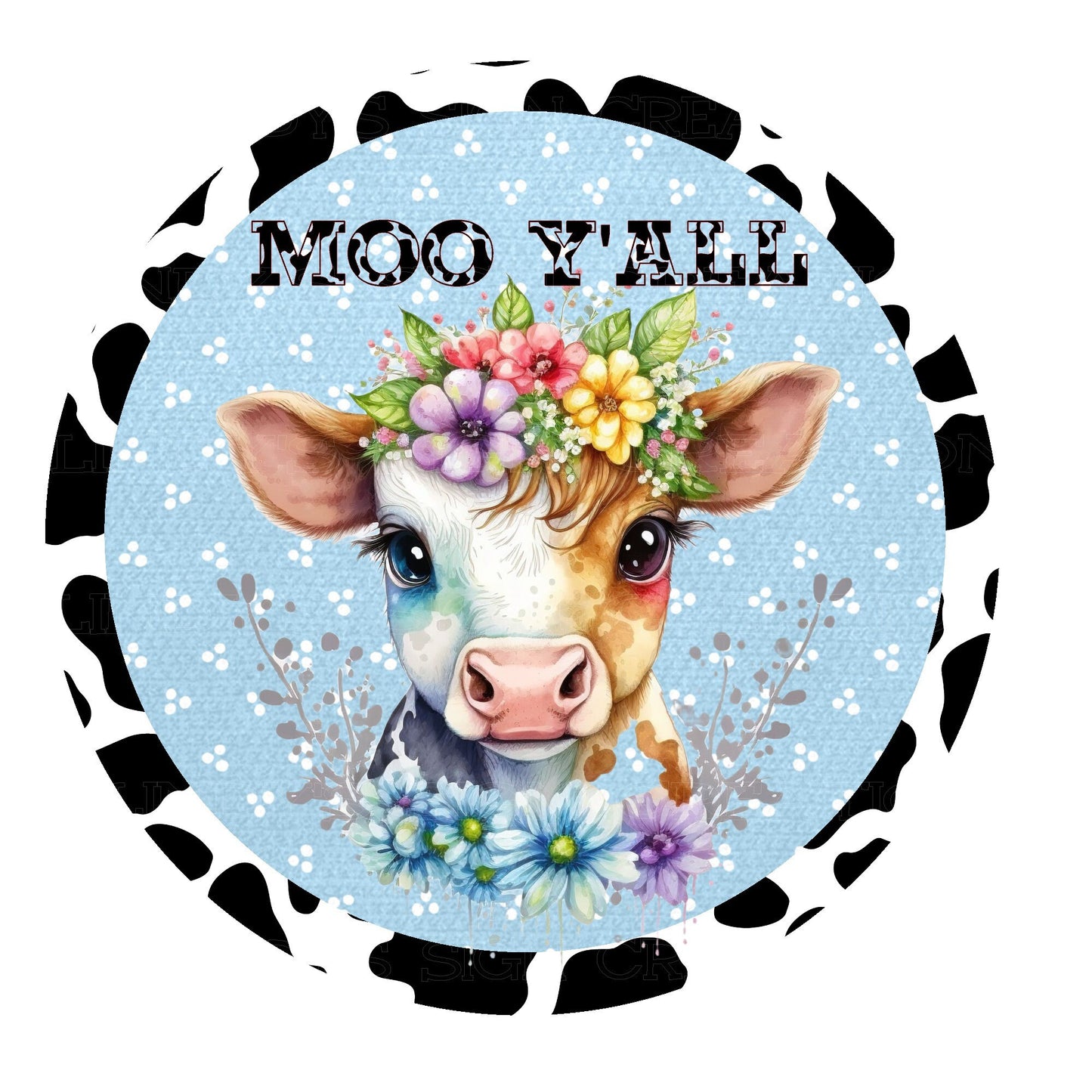 Moo Y'all wreath sign, metal wreath sign, cute cow wreath sign, round wreath sign, lindys sign creations