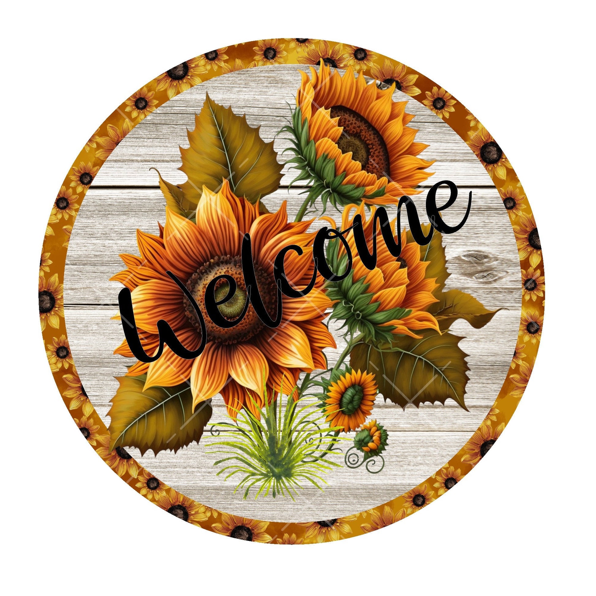 Welcome sunflower wreath sign, metal wreath sign, signs for wreaths, round wreath sign, lindys sign creations