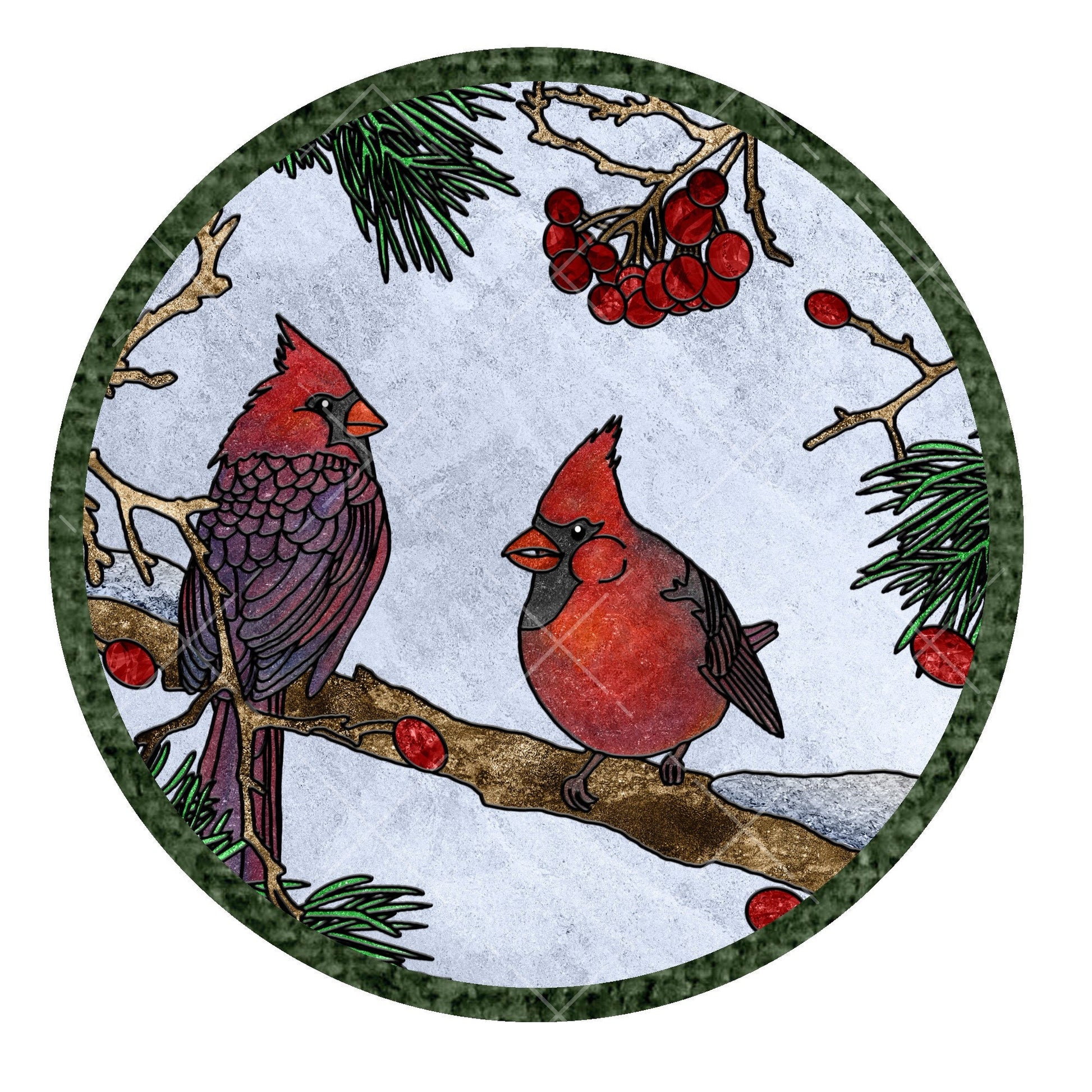 Faux stained glass winter cardinal wreath sign, metal wreath sign, door decor, lindys sign creations