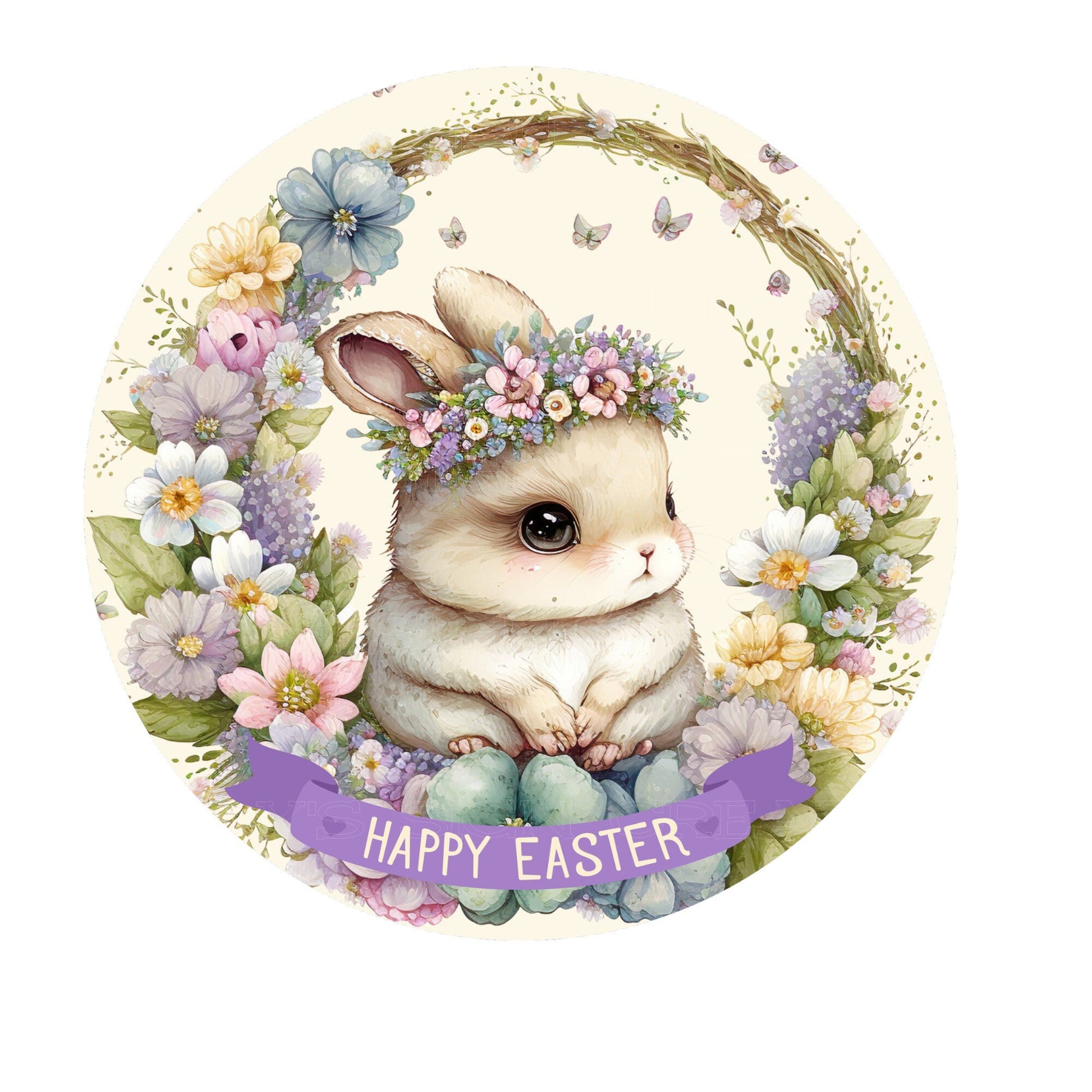 Cute bunny Happy Easter wreath sign, metal wreath sign, signs for wreaths, round wreath sign, lindys sign creations