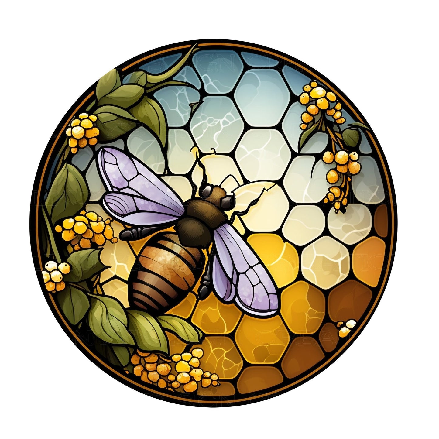 Faux stained glass honeybee wreath sign, metal wreath sign, sign for wreaths, round wreath sign, lindys sign creations