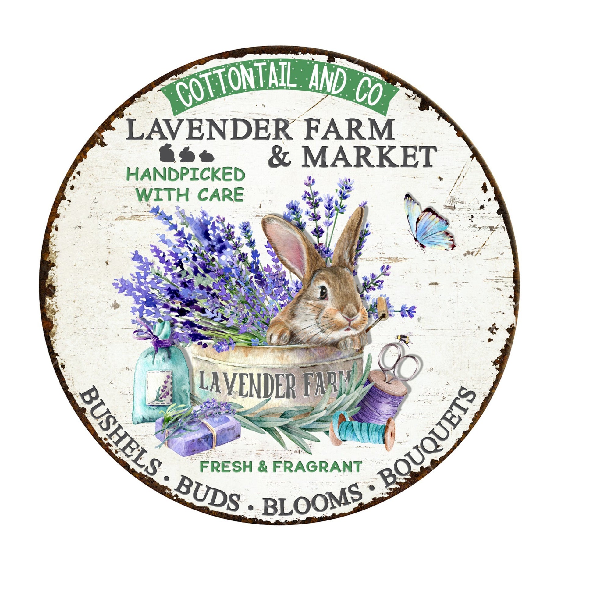 Lavender farm market wreath sign, metal wreath sign, signs for wreaths, round wreath sign, lindys sign creations