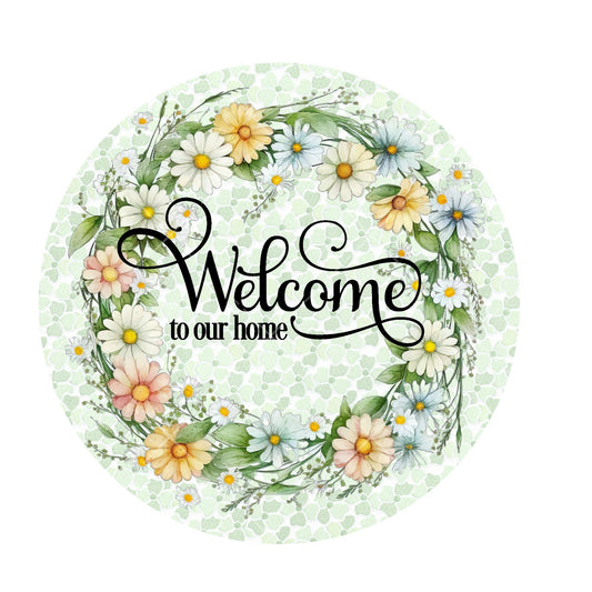 Round welcome to our home wreath sign, metal wreath sign, signs for wreaths, door decor, lindys sign creations