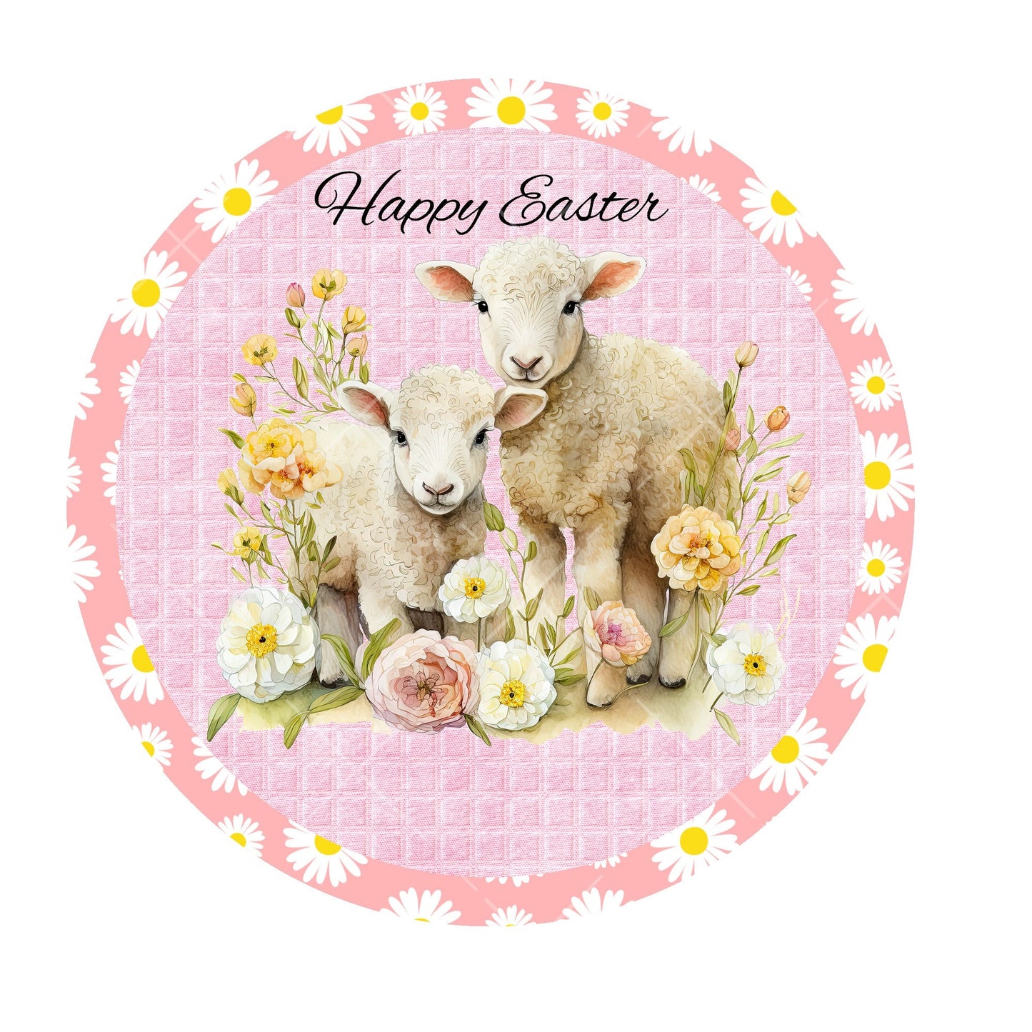 Happy Easter lambs wreath sign, metal wreath sign, signs for wreaths, round wreath sign, lindys sign creations