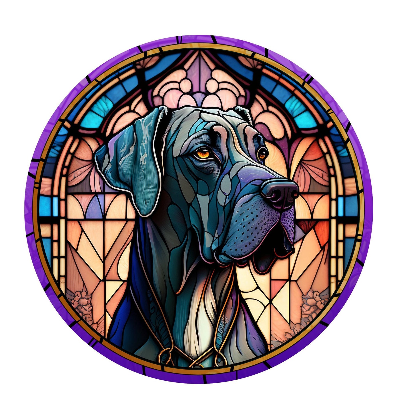 Faux stained glass great dane wreath sign, metal wreath sign, signs for wreaths, round wreath sign, lindys sign creations