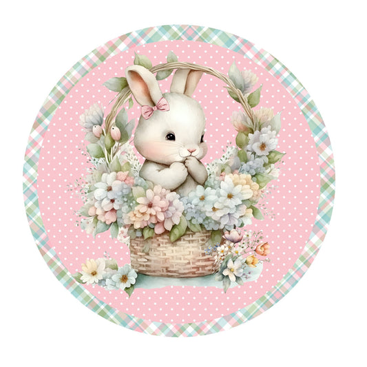 Easter bunny in basket wreath sign, metal wreath sign, signs for wreaths, door decor, round wreath sign, lindys sign creations