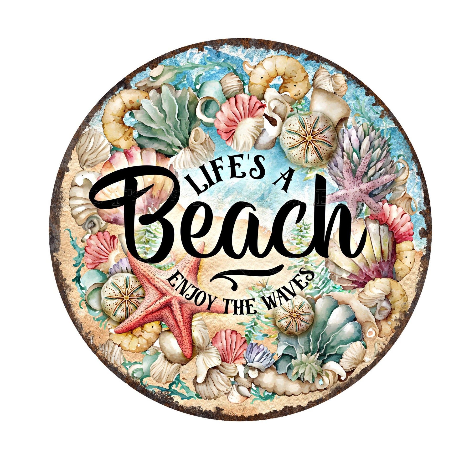 Life's a beach enjoy the waves wreath sign, metal wreath sign, door decor, beach decor, round wreath sign, lindys sign creations