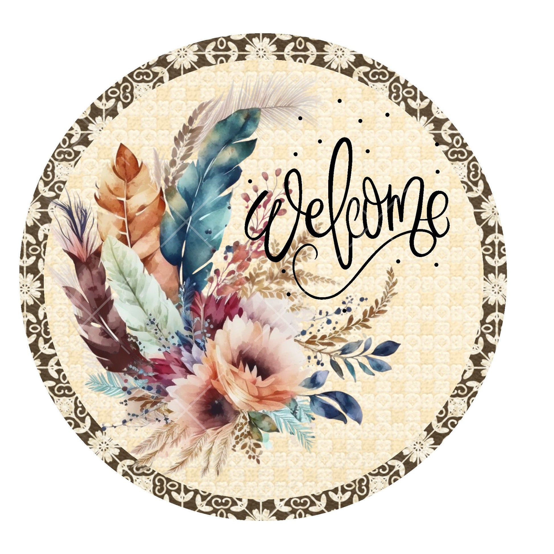 Boho welcome wreath sign, metal wreath sign, door decor, signs for wreaths, round wreath sign, lindys sign creations