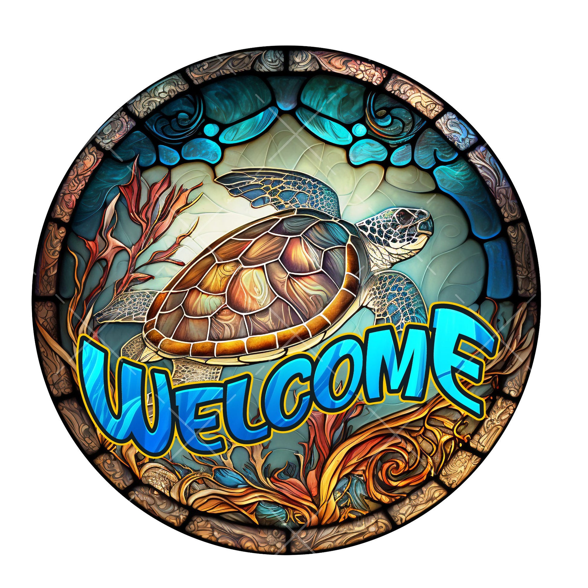 Faux stained glass sea turtle choose your saying wreath sign, metal wreath sign, door decor, signs for wreaths, lindys sign creations