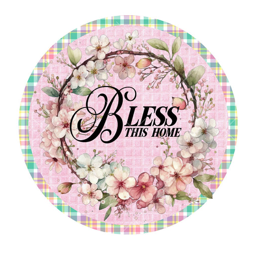 Bless this home floral wreath sign, metal wreath sign, round wreath sign, door decor, lindys sign creations