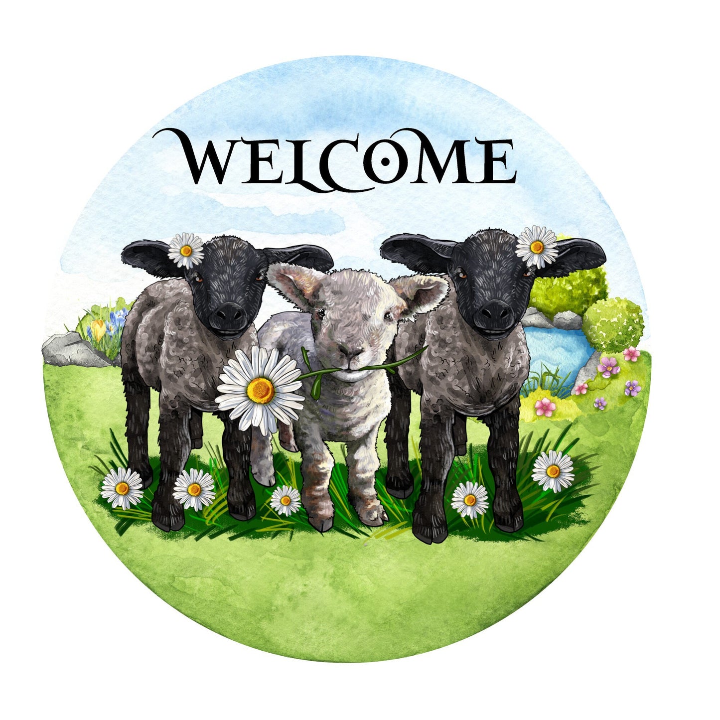 Welcome lamb wreath sign, everyday wreath sign, metal wreath sign, door decor, lindys sign creations