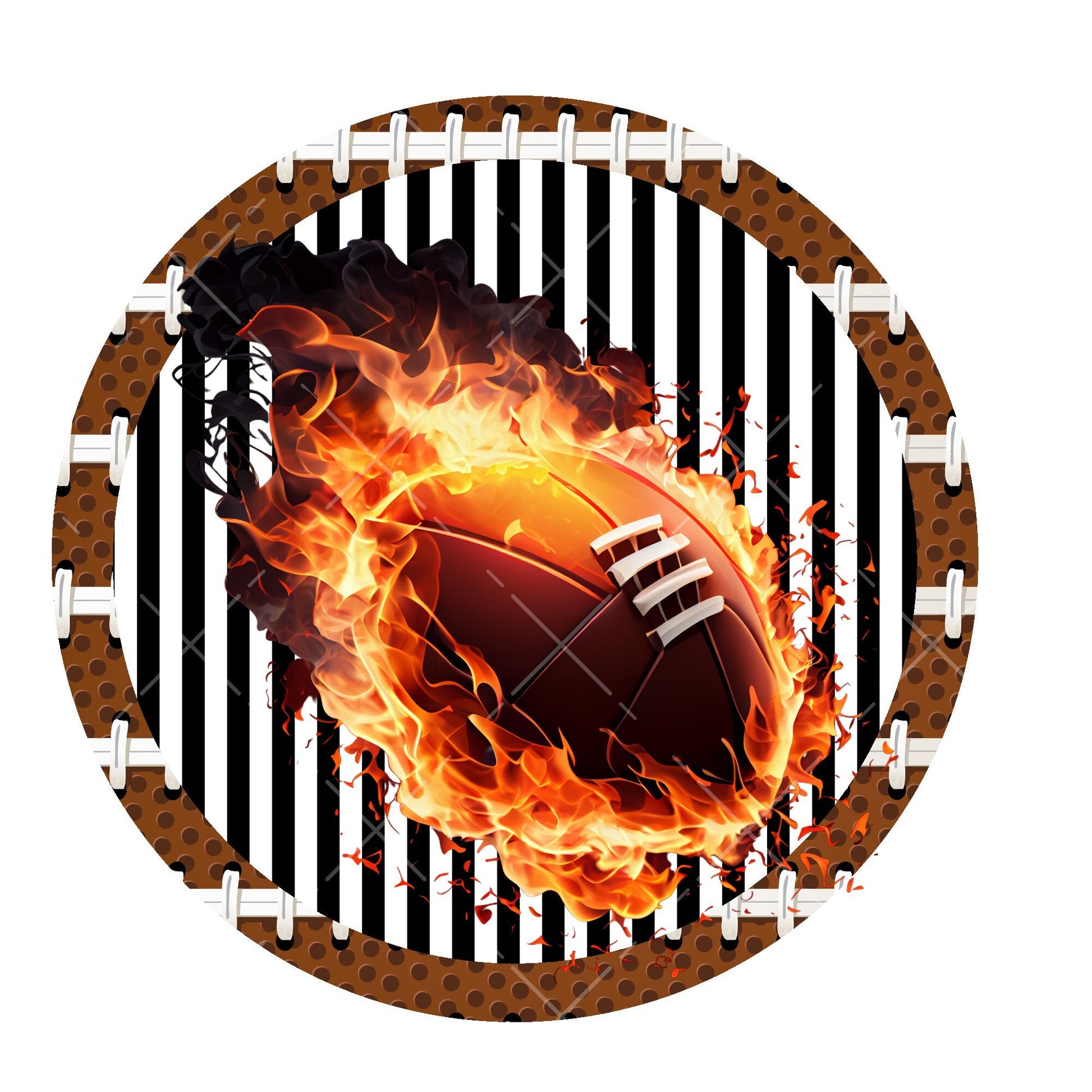 Round flaming football wreath sign, metal wreath sign, signs for wreaths, lindys sign creations