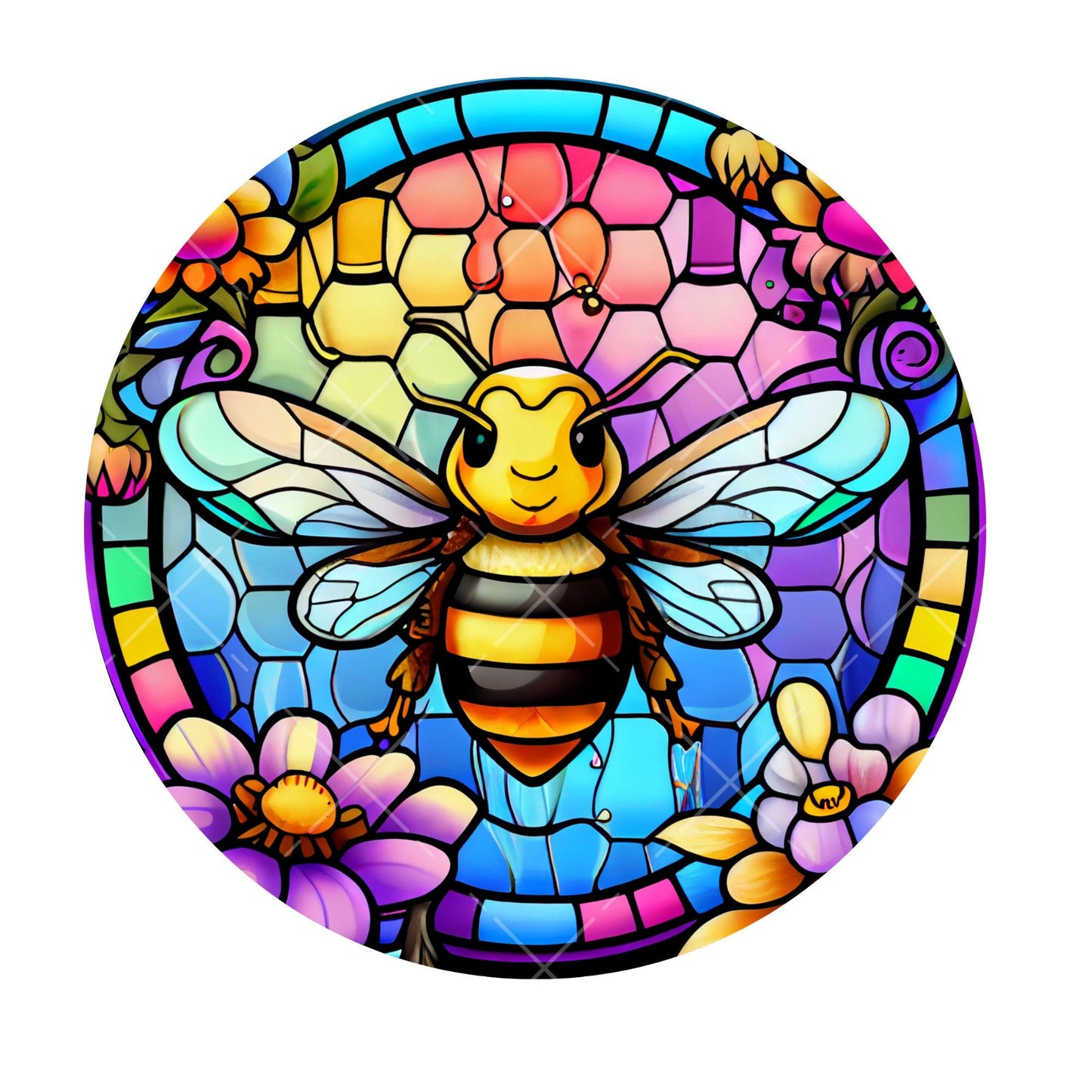 Faux stained glass cute bee wreath sign, metal wreath sign, signs for wreaths, round wreath sign, lindys sign creations