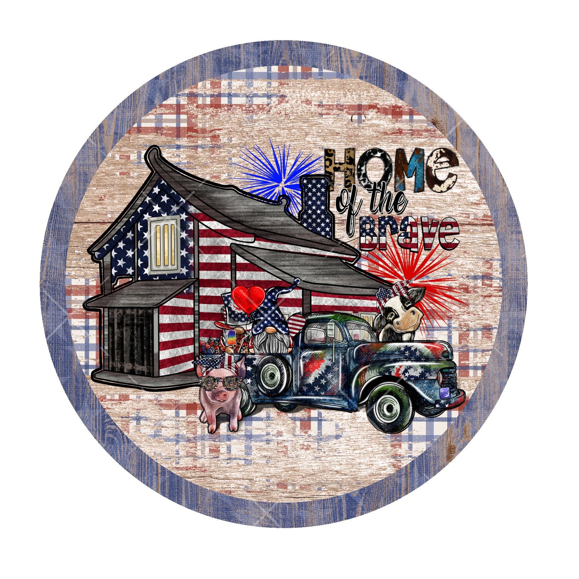 Home of the brave patriotic wreath sign, metal wreath sign, signs for wreaths, round wreath sign, lindys sign creations