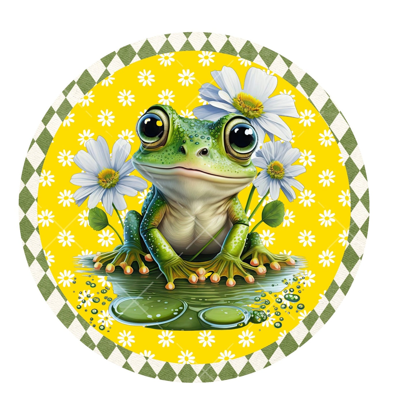 Round frog wreath sign, metal wreath sign, signs for wreaths, door decor, lindys sign creations