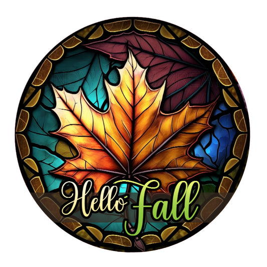 Faux stained glass hello fall wreath sign, metal wreath sign, signs for wreaths, round wreath sign, door decor, Lindys sign creations