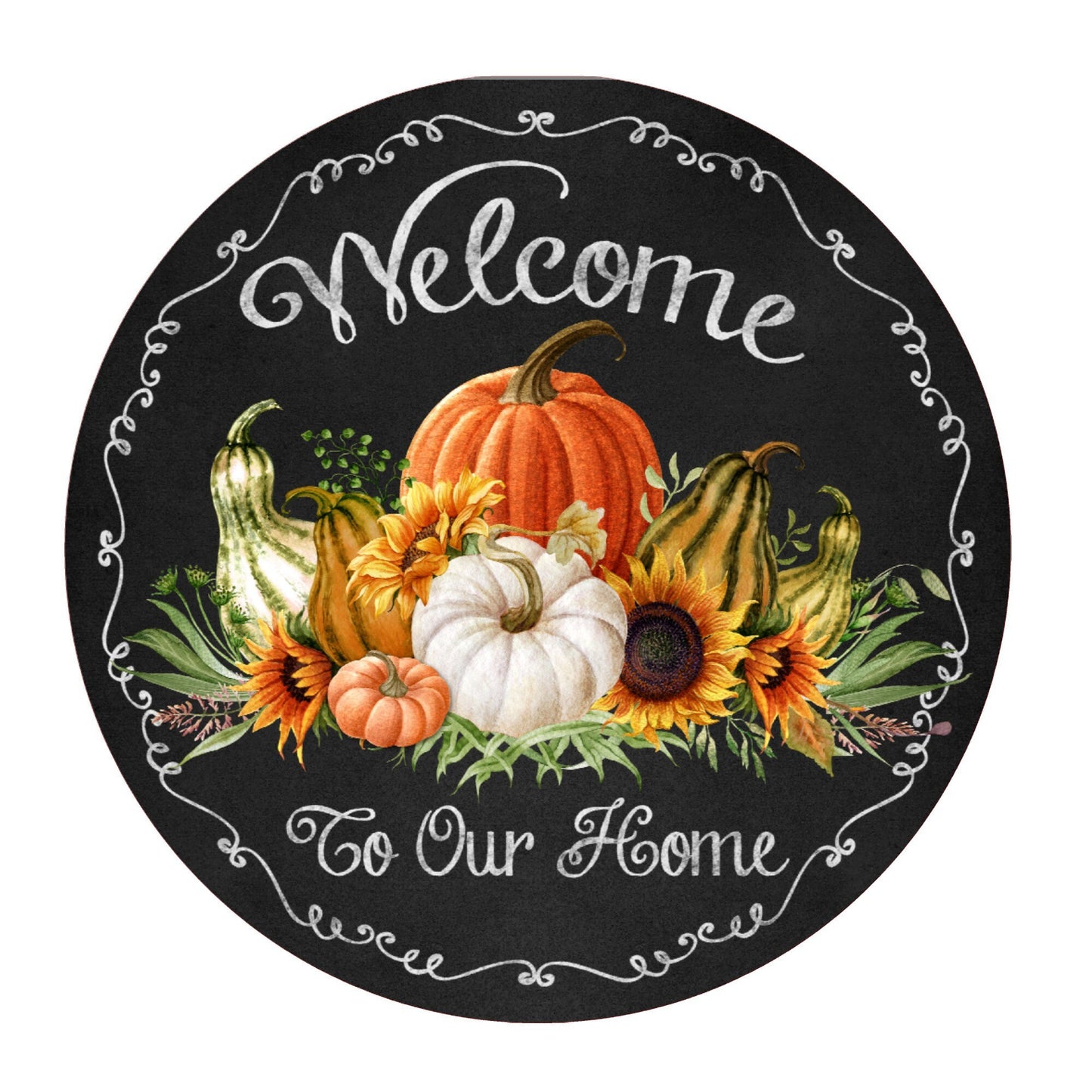 Chalkboard style welcome to our home fall wreath sign, metal wreath sign, round wreath sign, door decor, Lindys sign creations