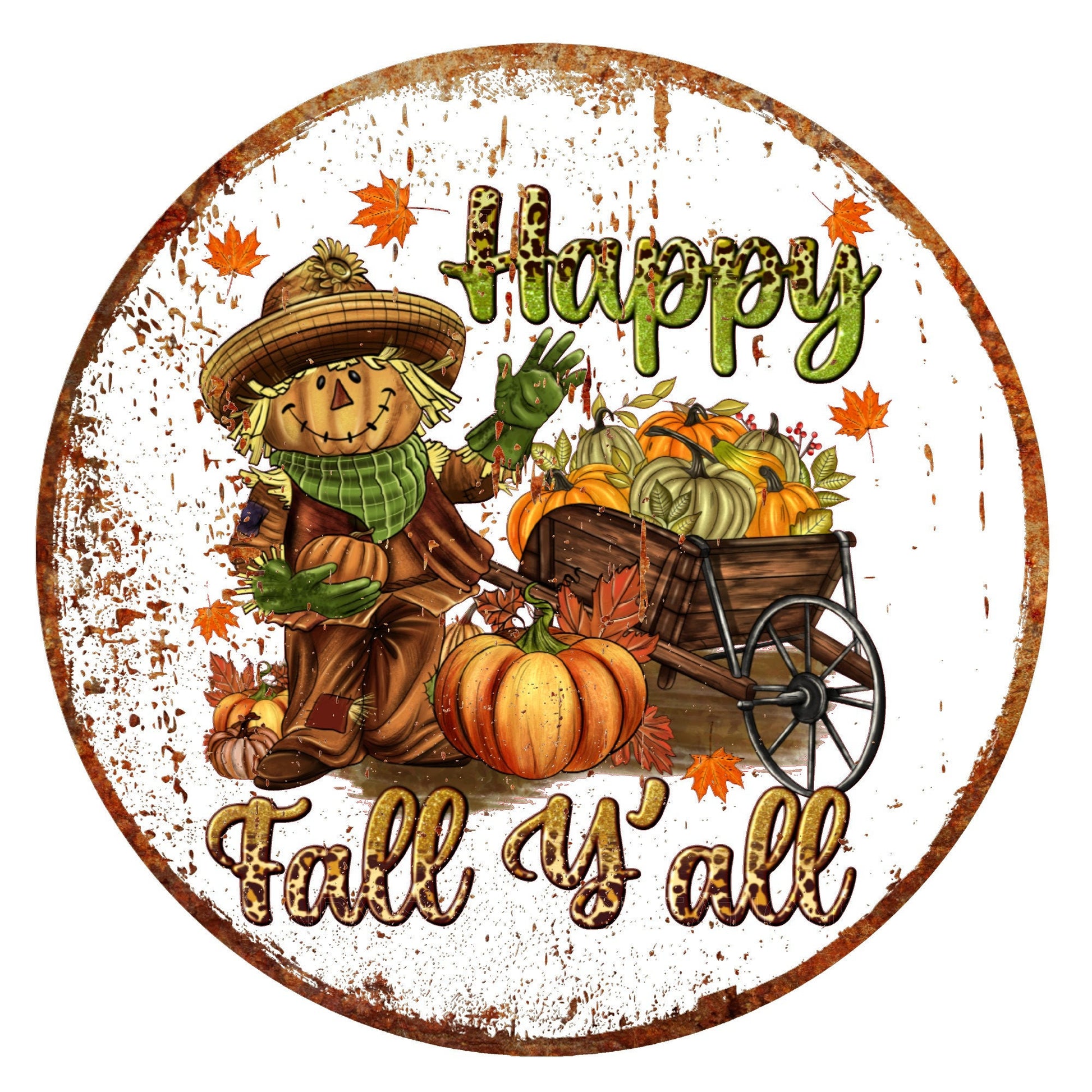 Happy fall y'all scarecrow wreath sign, metal wreath sign, signs for wreaths, fall wreath sign, door decor, Lindys sign creations