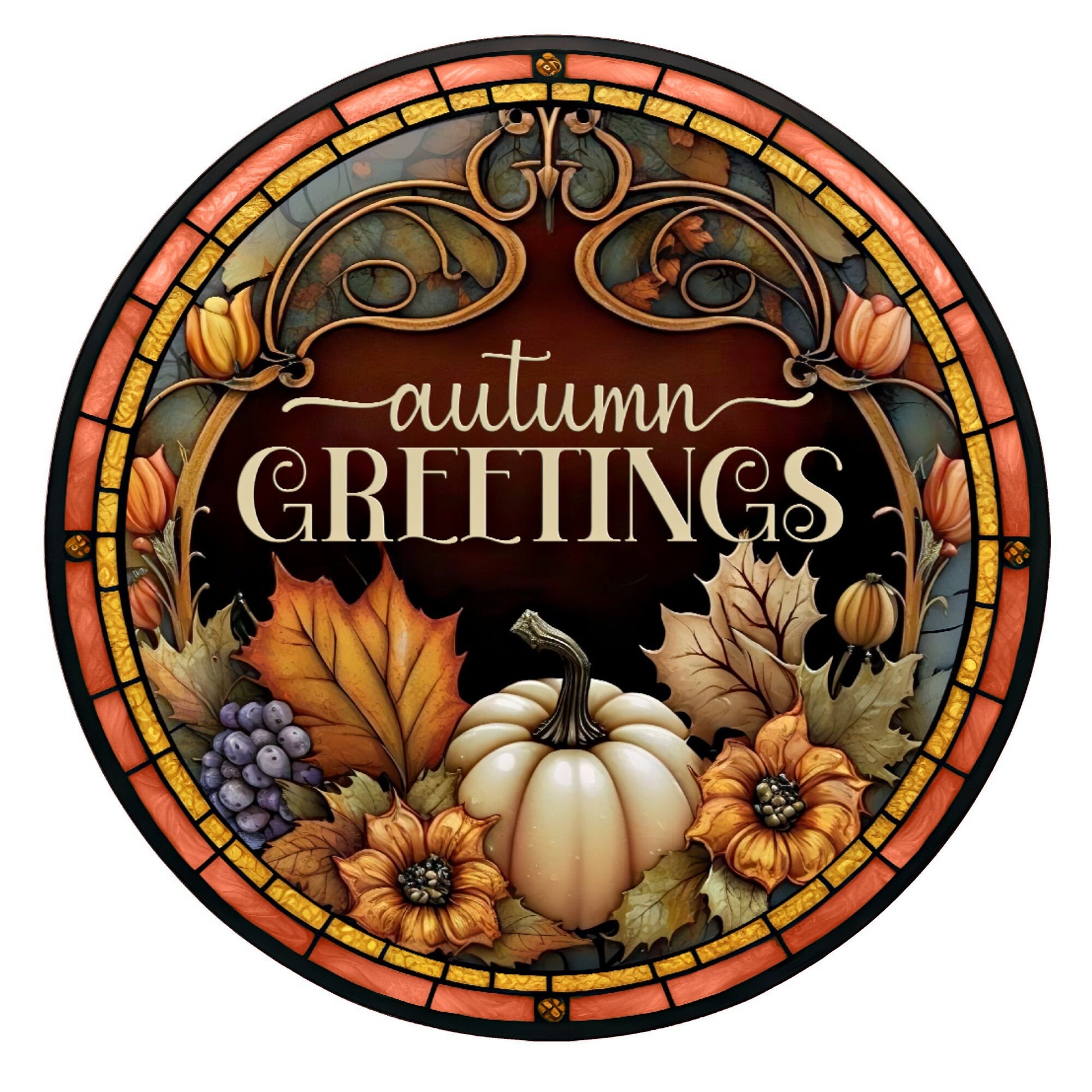 Pumpkins autumn blessings, greetings and welcome friends wreath sign, choose your saying wreath sign, metal wreath sign, round wreath sign