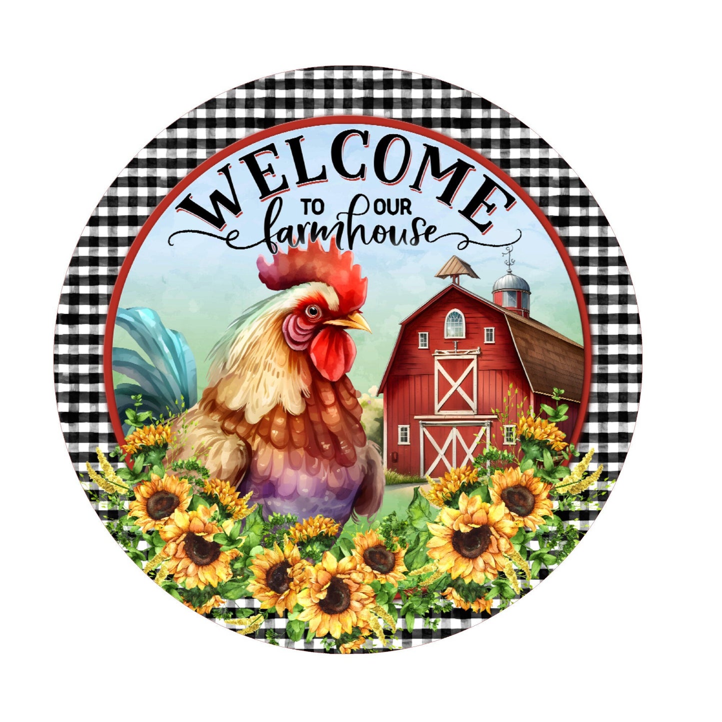 Welcome to our farmhouse rooster wreath sign, metal wreath sign, signs for wreaths, round wreath sign, door decor, lindys sign creations