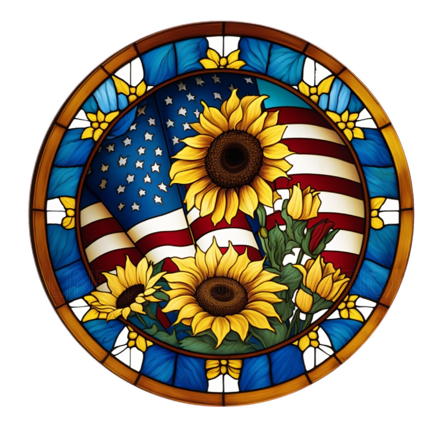 Patriotic flag/sunflowers wreath sign, metal wreath sign, signs for wreaths, round wreath sign, door decor, Lindys sign creations