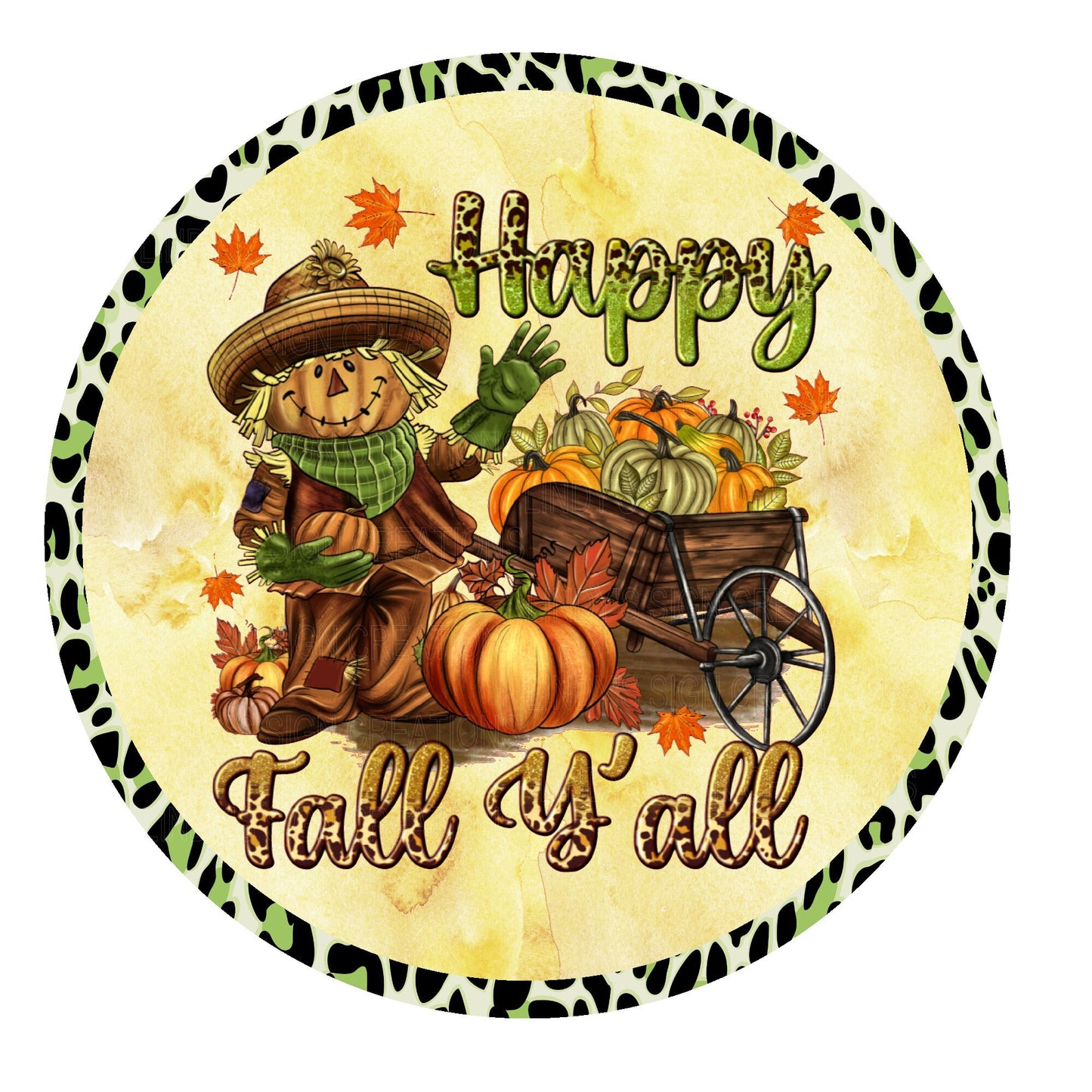 Scarecrow happy fall y'all wreath sign, metal wreath sign, round wreath sign, signs for wreaths, door decor, Lindys sign creations