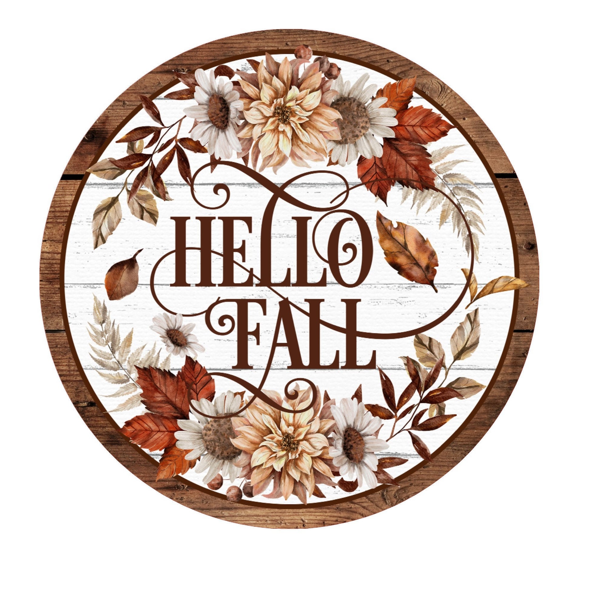 Hello fall wreath sign, metal wreath sign, round wreath sign, fall signs, door decor, Lindys sign creations