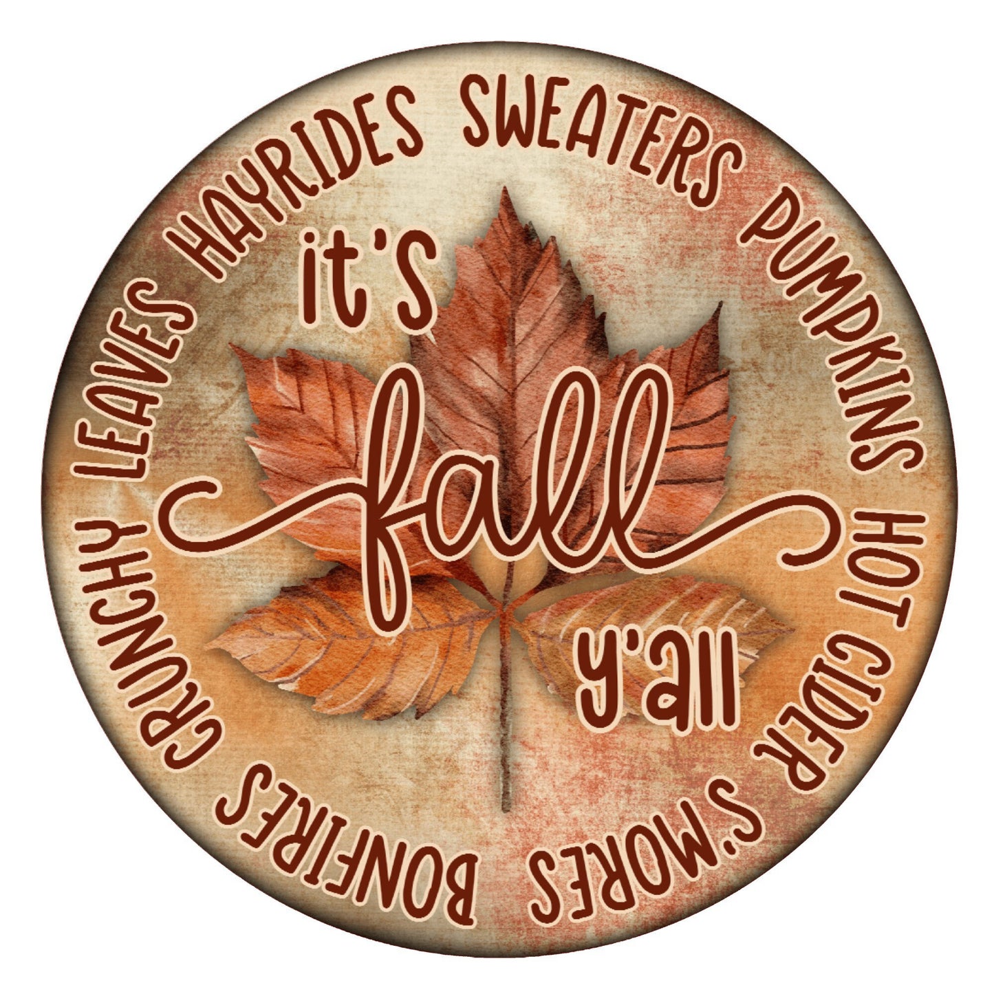 It's fall y'all wreath sign, metal wreath sign, signs for wreaths, round wreath sign, door decor, Lindys sign creations