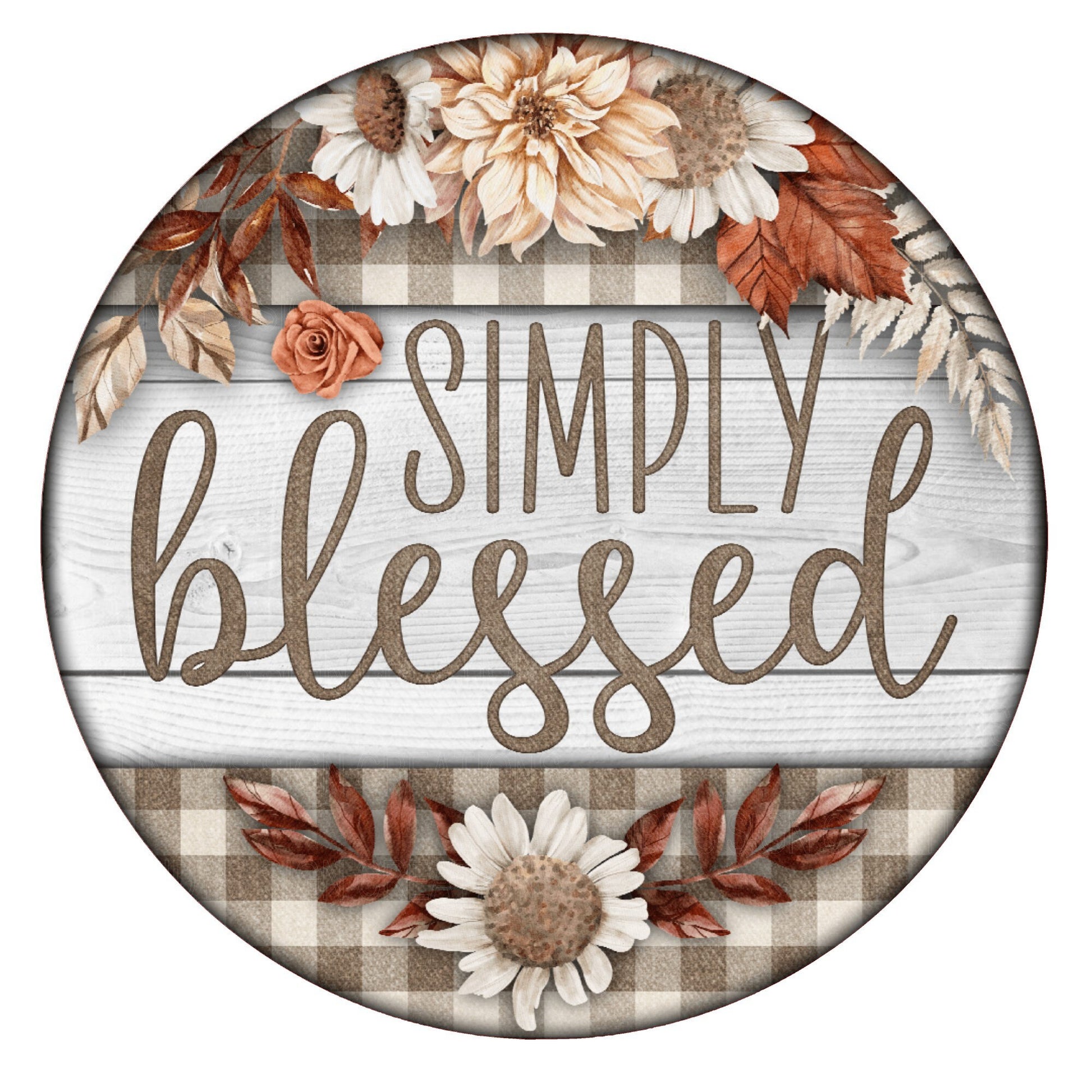 Simply blessed wreath sign, metal wreath sign, signs for wreaths, round wreath sign, door decor, Lindys sign creations