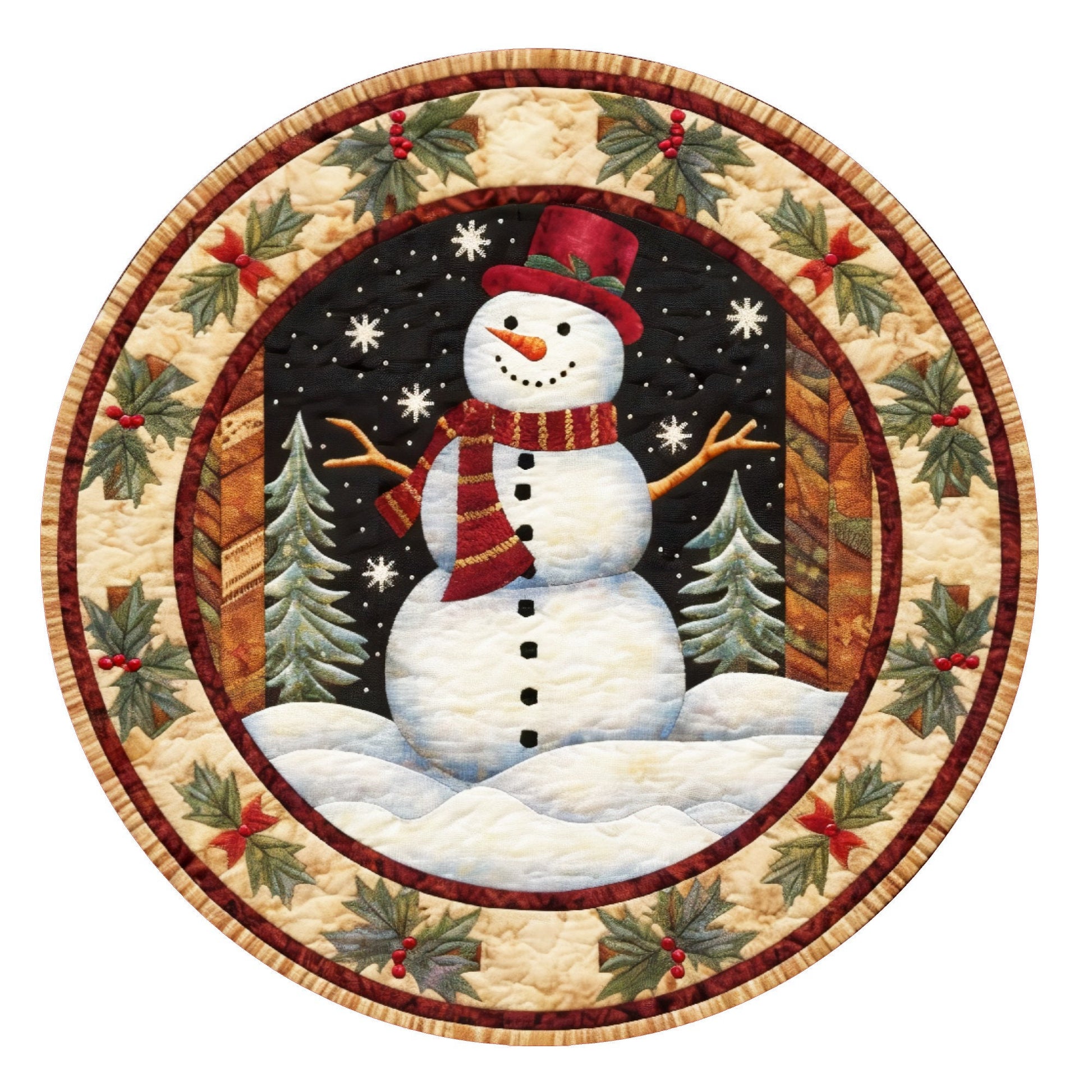 Faux quilted snowman wreath sign, metal wreath sign, signs for wreaths, round wreath sign, door decor, Lindys sign creations