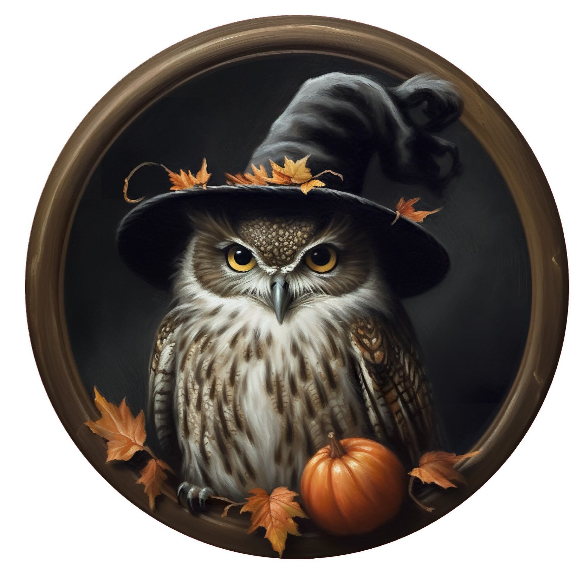 Owl with witch hat Halloween wreath sign, metal wreath sign, round wreath sign, door decor, Lindys sign creations