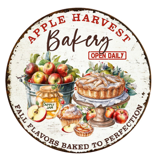 Apple harvest bakery wreath sign, fall wreath sign, metal wreath sign, round wreath sign, door decor, Lindys sign creations