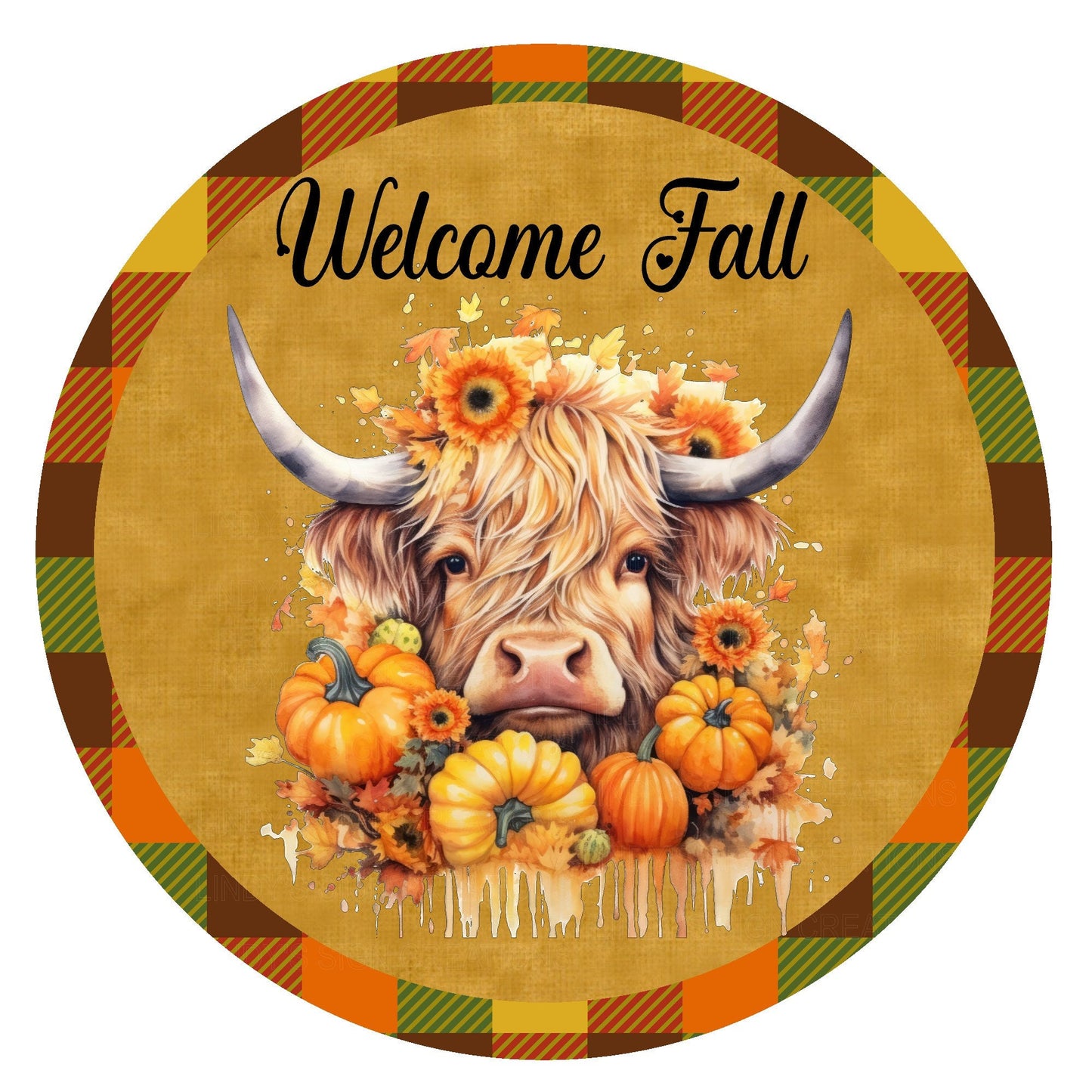 Highland cow fall wreath sign, metal wreath sign, round wreath sign, door decor, Lindys sign creations