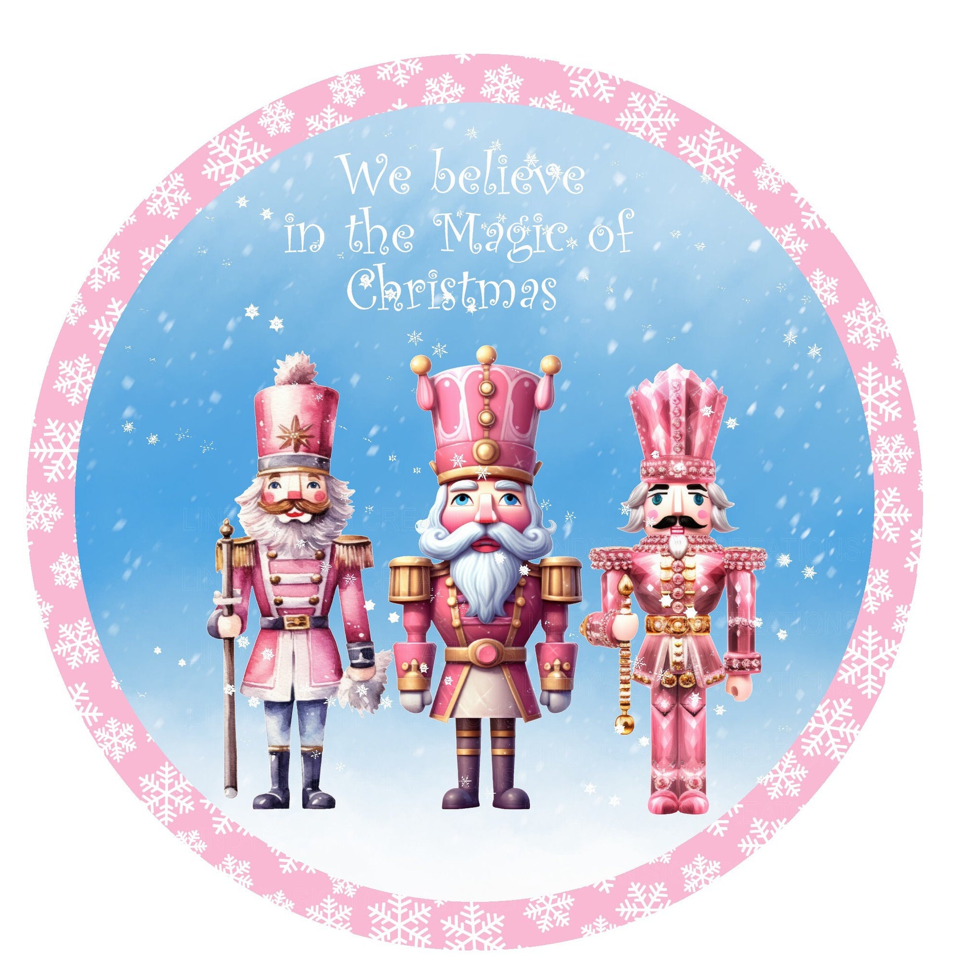 Pink and blue nutcracker Christmas wreath sign, metal wreath sign, round wreath sign, Lindys sign creations