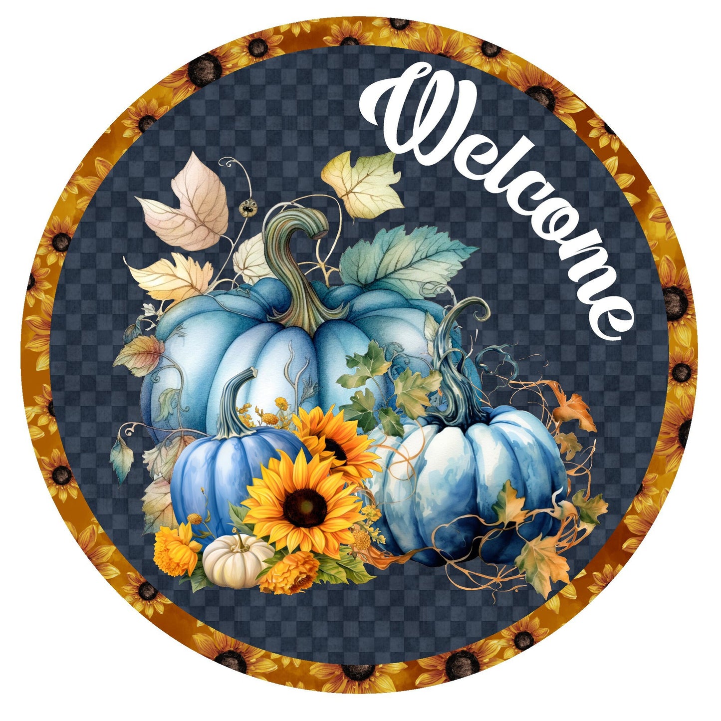 Blue pumpkin welcome wreath sign, metal wreath sign, round wreath sign, fall signs, Lindys sign creations