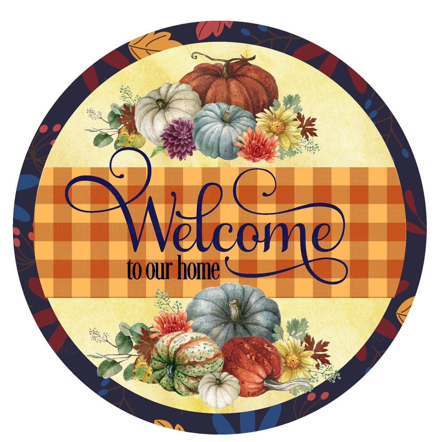 Welcome to our home pumpkin wreath sign, metal wreath sign, round wreath sign, door decor, Lindys sign creations