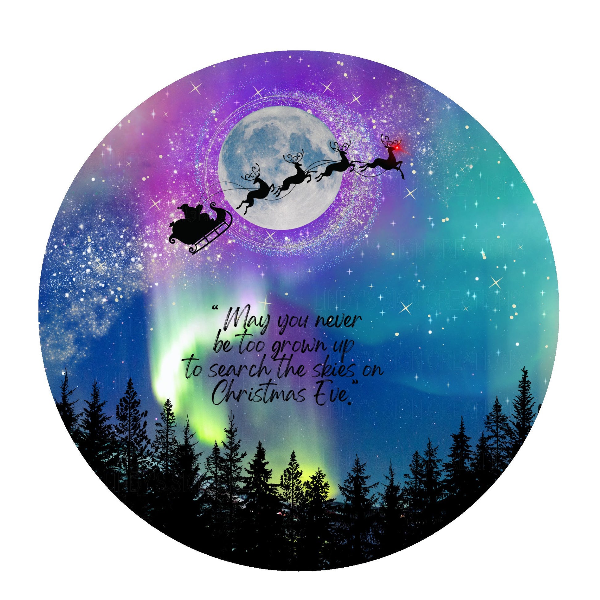 Search the skies on Christmas Eve wreath sign, metal wreath sign, round wreath sign, door decor, Lindys sign creations