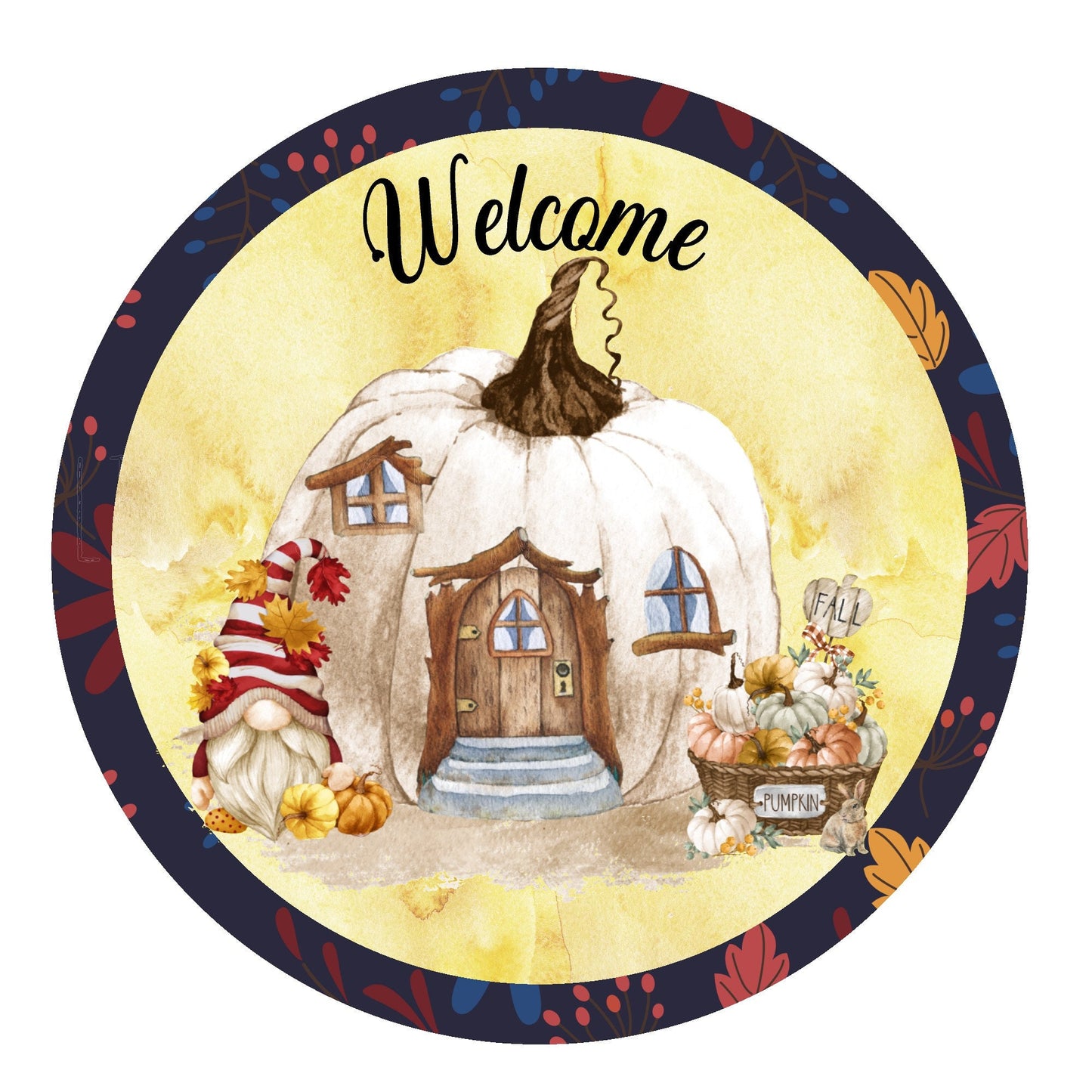 Welcome pumpkin house wreath sign, metal wreath sign, round wreath sign, door decor, Lindys sign creations