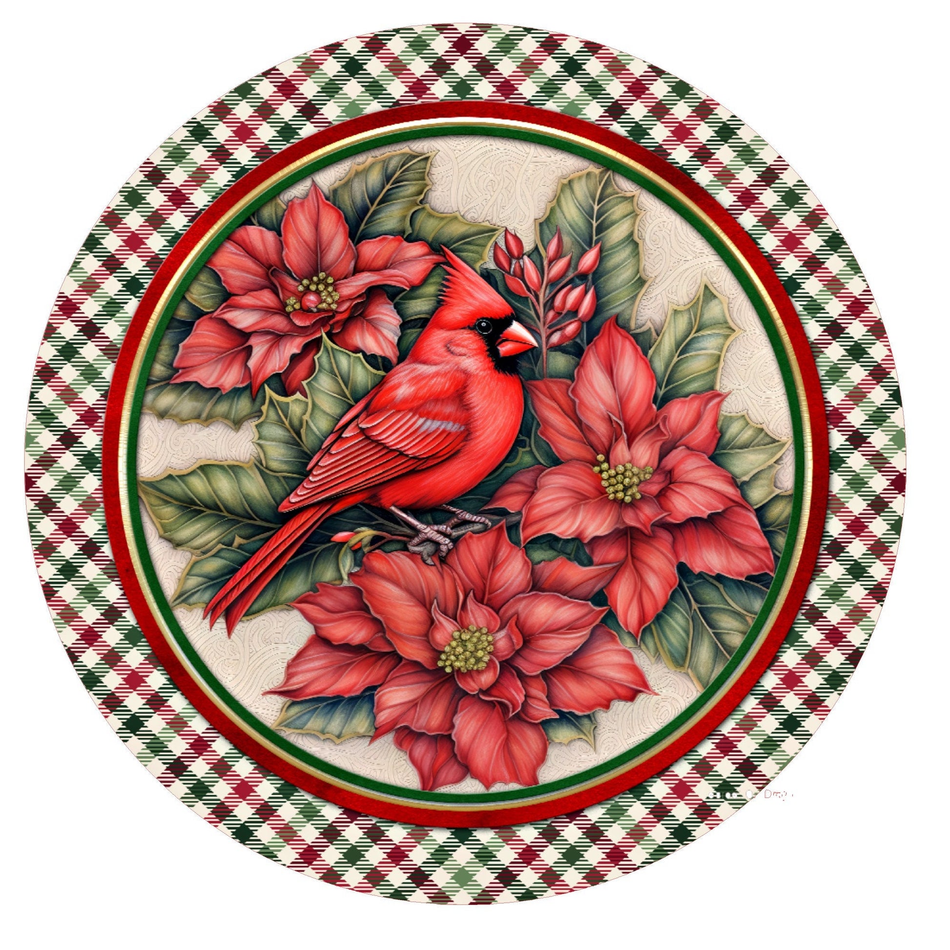 Cardinal on poinsettias wreath sign, Christmas signs, metal wreath sign, door decor, Lindys sign creations