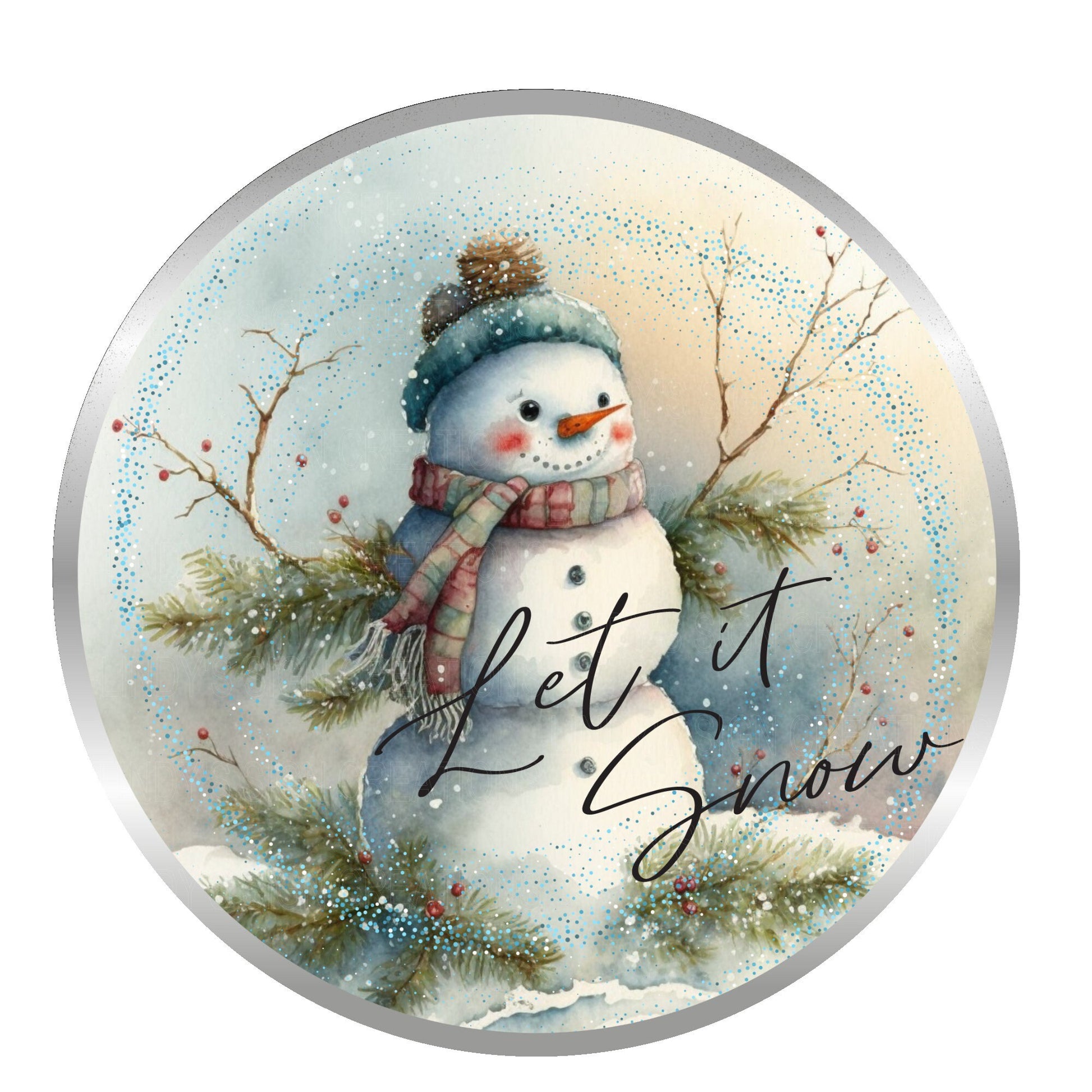 Snowman let it snow wreath sign, metal wreath sign, winter signs, round wreath sign, Lindys sign creations