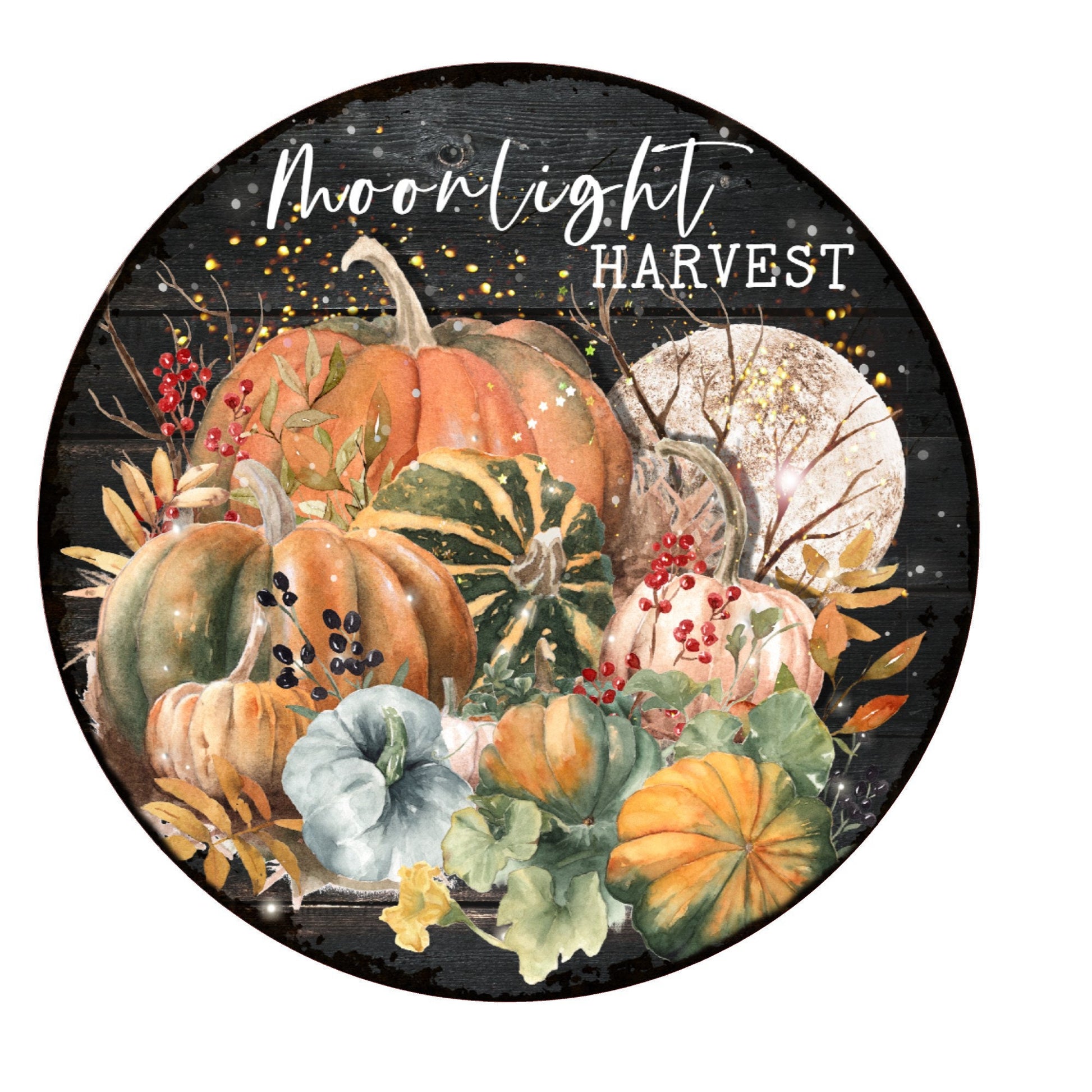 Moonlight harvest wreath sign, metal wreath sign, round wreath sign, door decor, Lindys sign creations