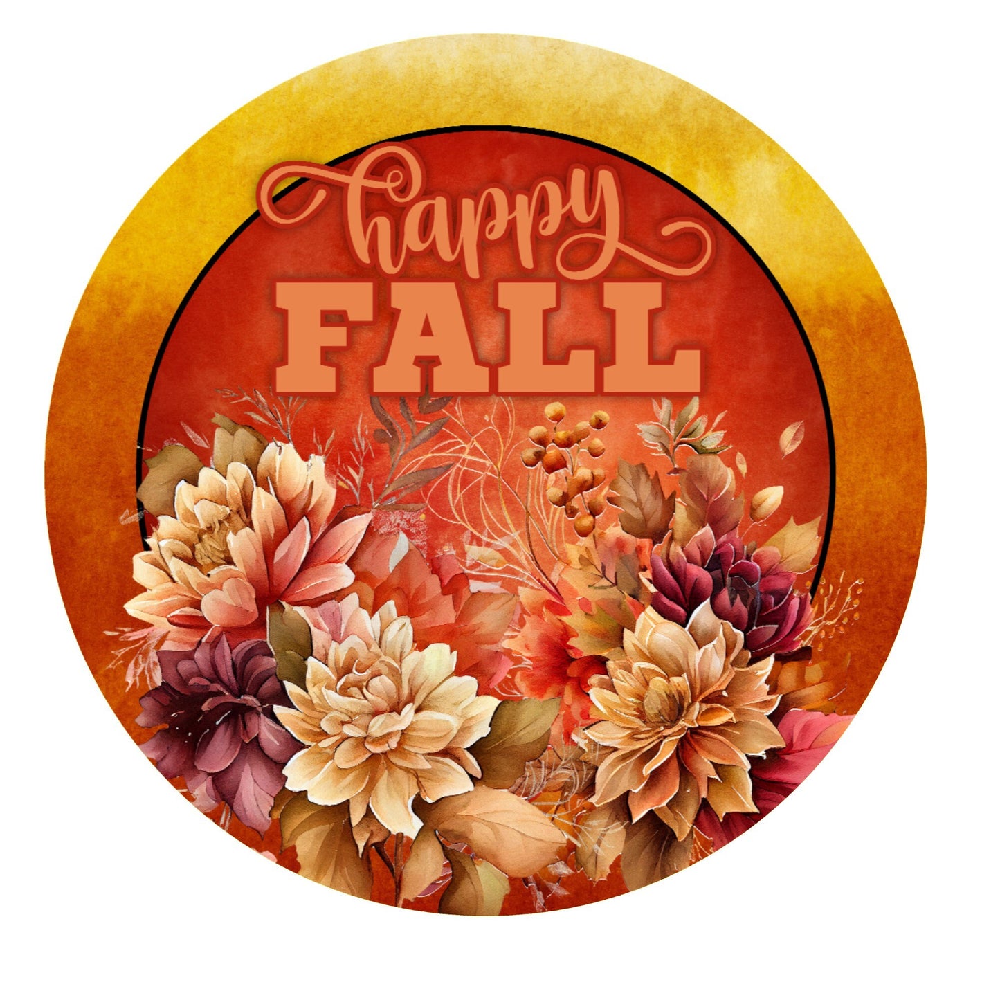 Happy fall floral wreath sign, metal wreath sign, round wreath sign, door decor, Lindys sign creations