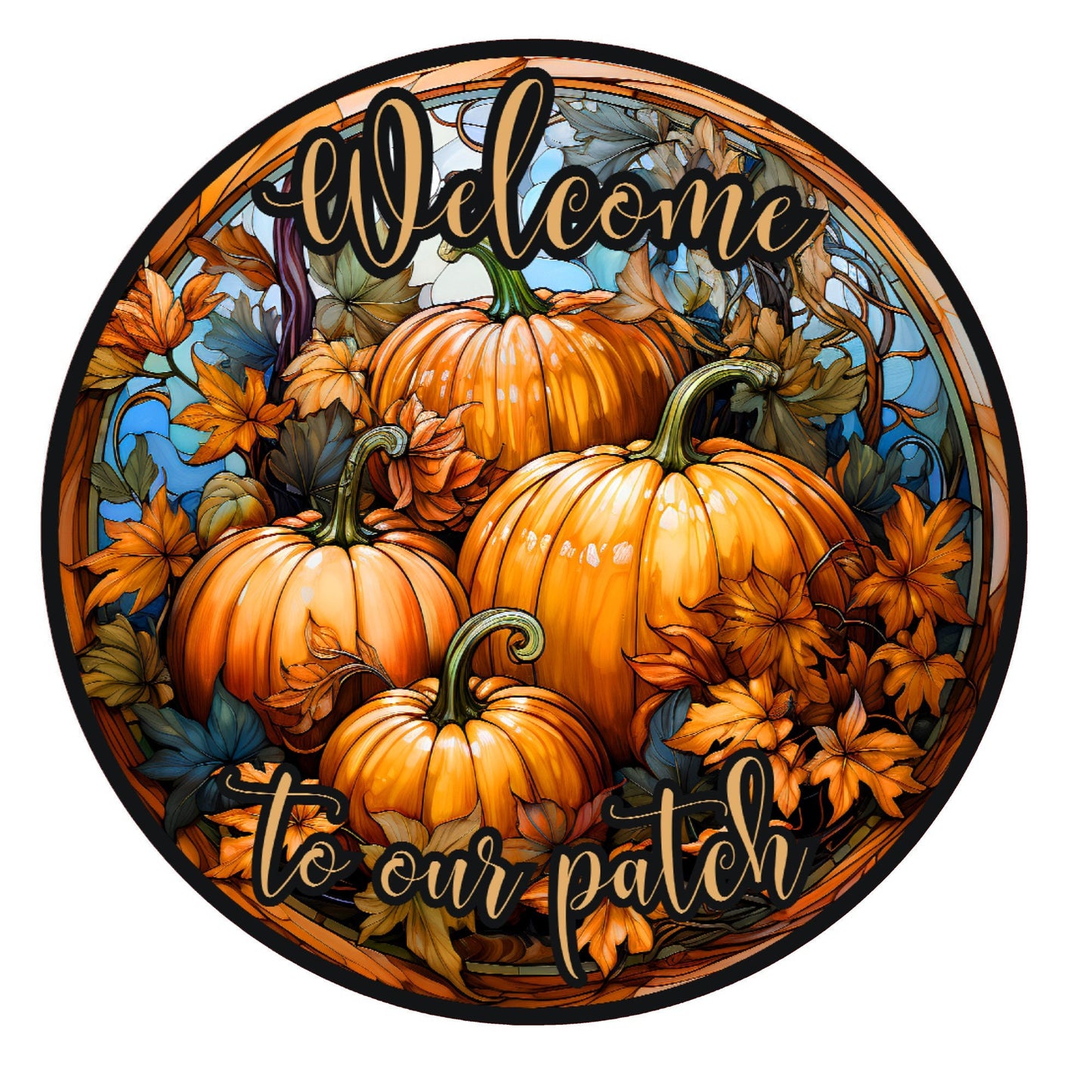 Welcome to our patch pumpkin wreath sign, metal wreath sign, signs for wreaths, round wreath sign, Lindys sign creations