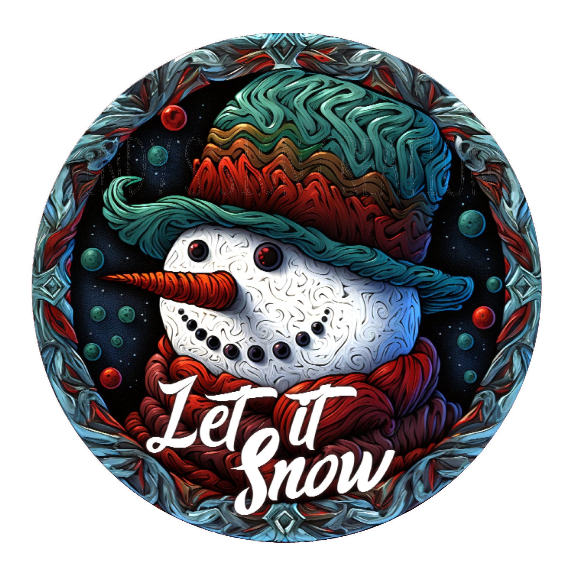 Let it snow snowman wreath sign, metal wreath sign, round wreath sign, door decor, Lindys sign creations