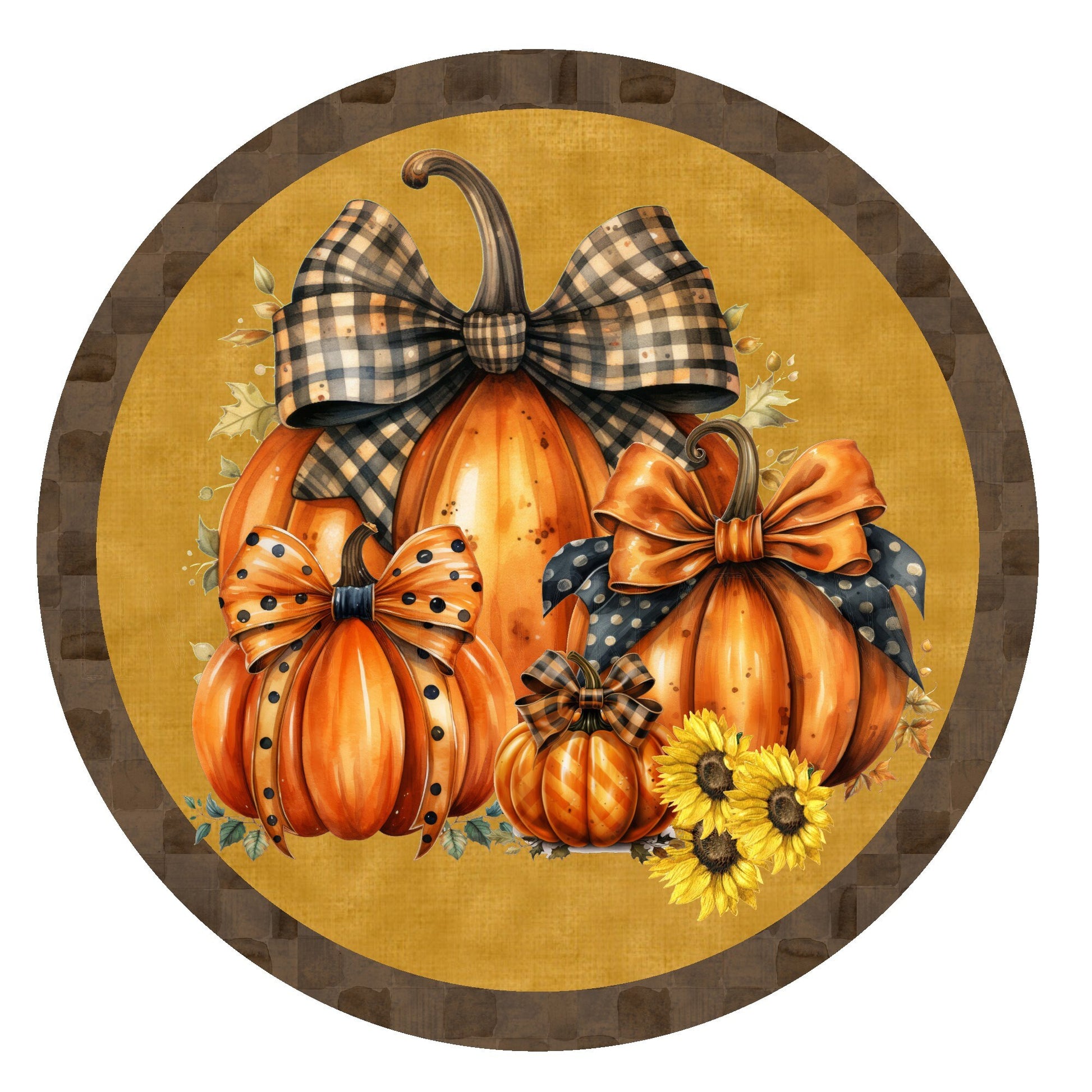 Pumpkins with bows fall wreath sign, metal wreath sign, round wreath sign, Lindys sign creations