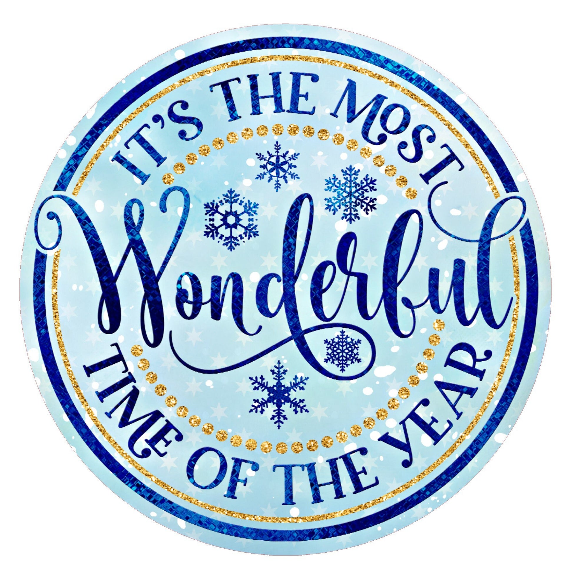 Blue the most wonderful time of the year wreath sign, metal wreath sign, round wreath sign, Lindys sign creations